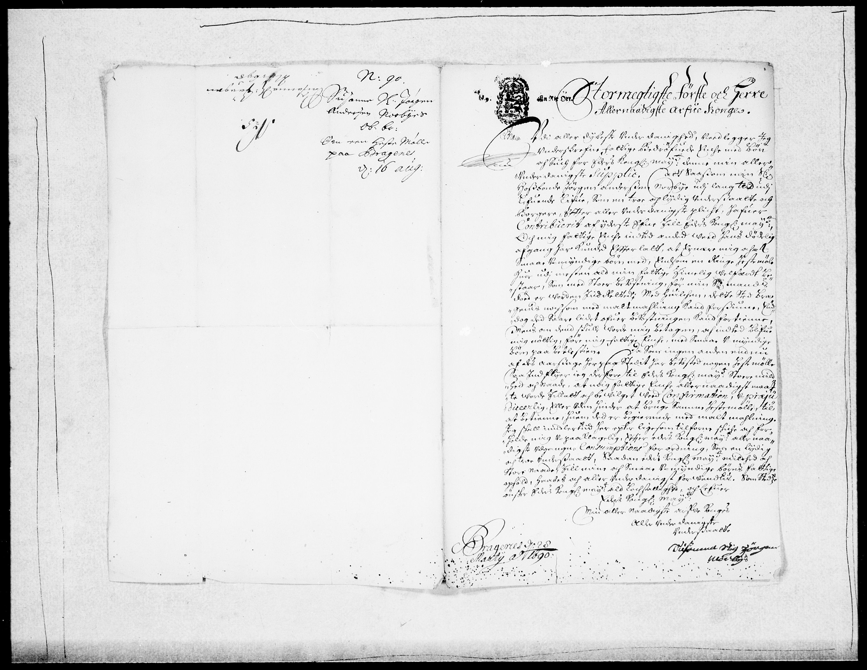 Danske Kanselli 1572-1799, AV/RA-EA-3023/F/Fc/Fcc/Fcca/L0043: Norske innlegg 1572-1799, 1689-1690, p. 482