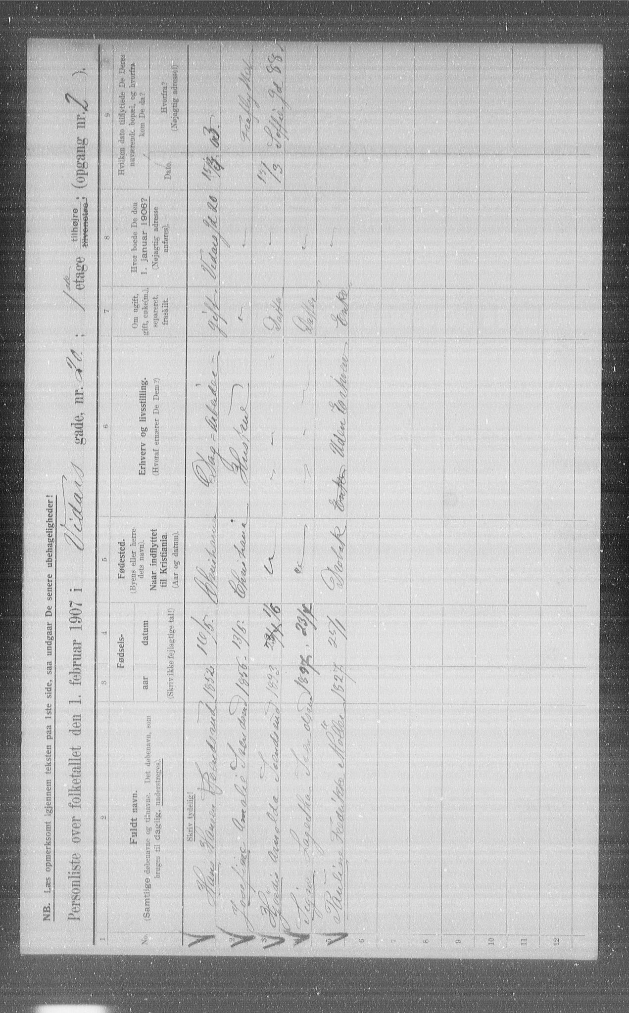 OBA, Municipal Census 1907 for Kristiania, 1907, p. 62913