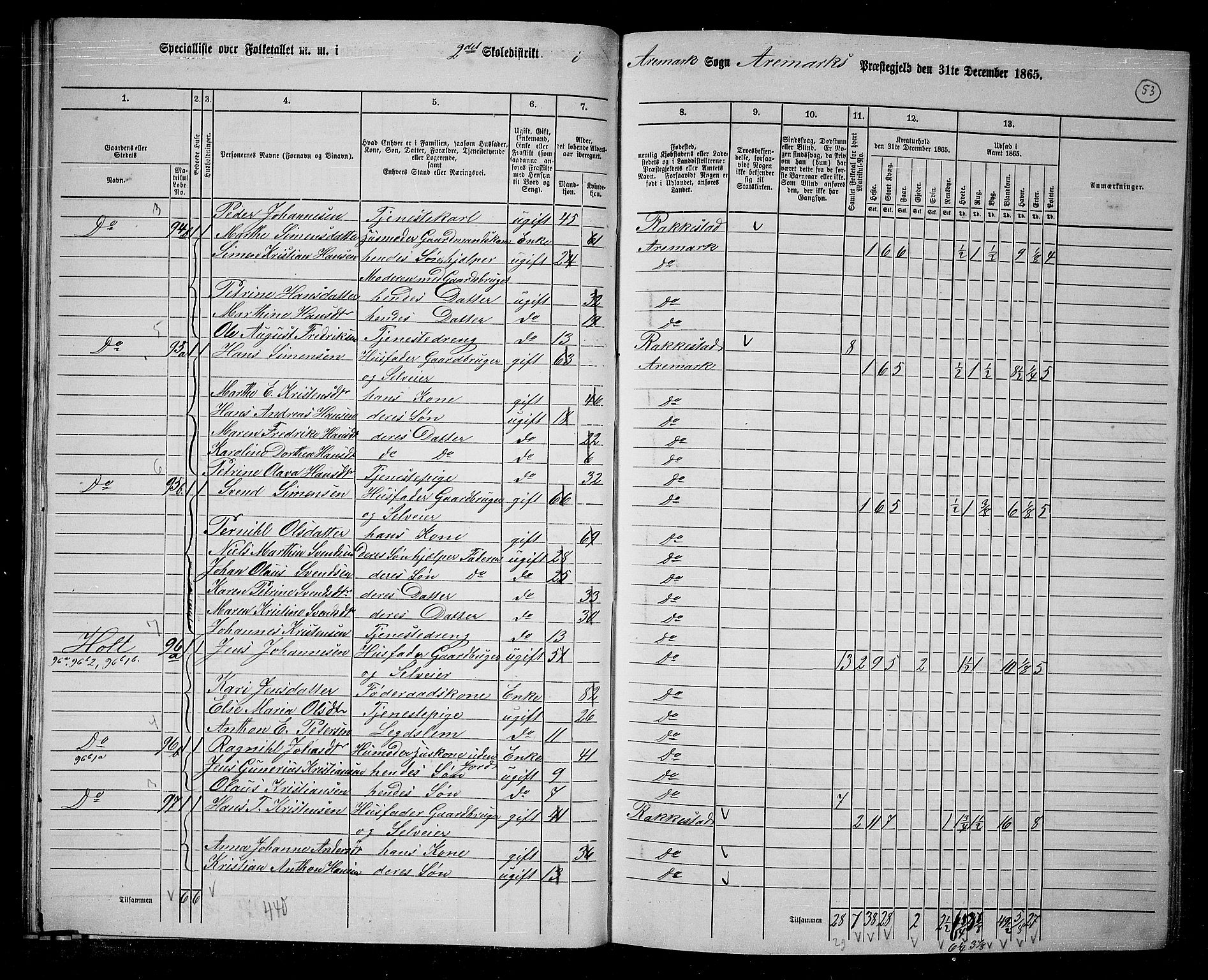 RA, 1865 census for Aremark, 1865, p. 48