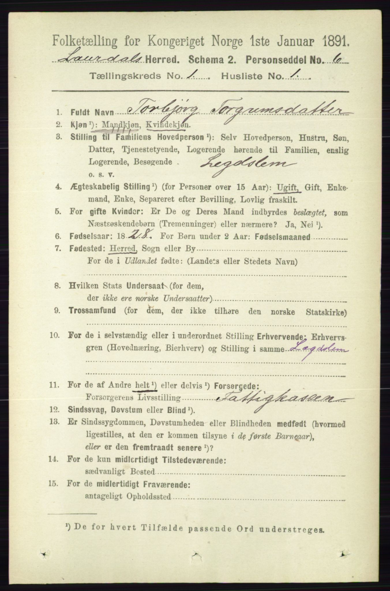 RA, 1891 census for 0833 Lårdal, 1891, p. 104