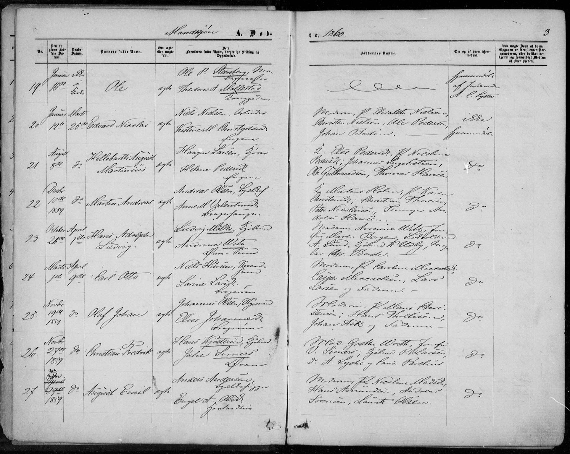 Bragernes kirkebøker, AV/SAKO-A-6/F/Fb/L0003: Parish register (official) no. II 3, 1860-1868, p. 3