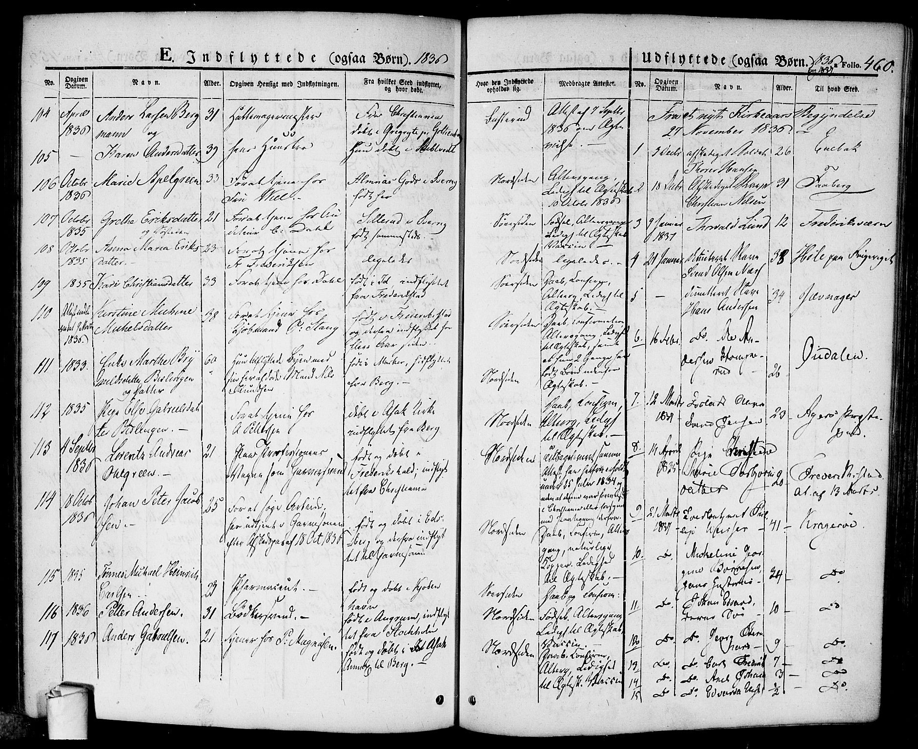 Halden prestekontor Kirkebøker, SAO/A-10909/F/Fa/L0005: Parish register (official) no. I 5, 1834-1845, p. 460