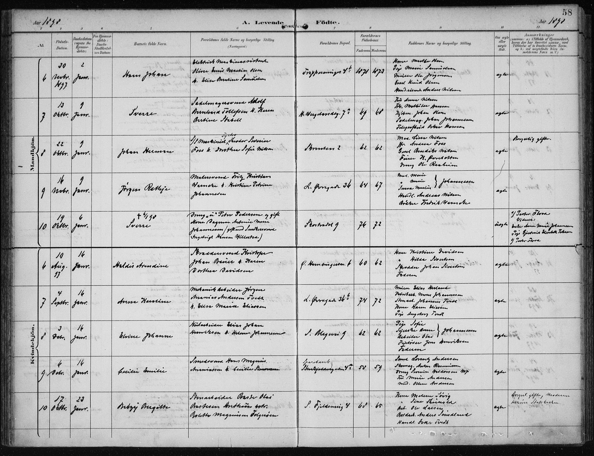 Korskirken sokneprestembete, AV/SAB-A-76101/H/Hab: Parish register (copy) no. B 10, 1896-1905, p. 58