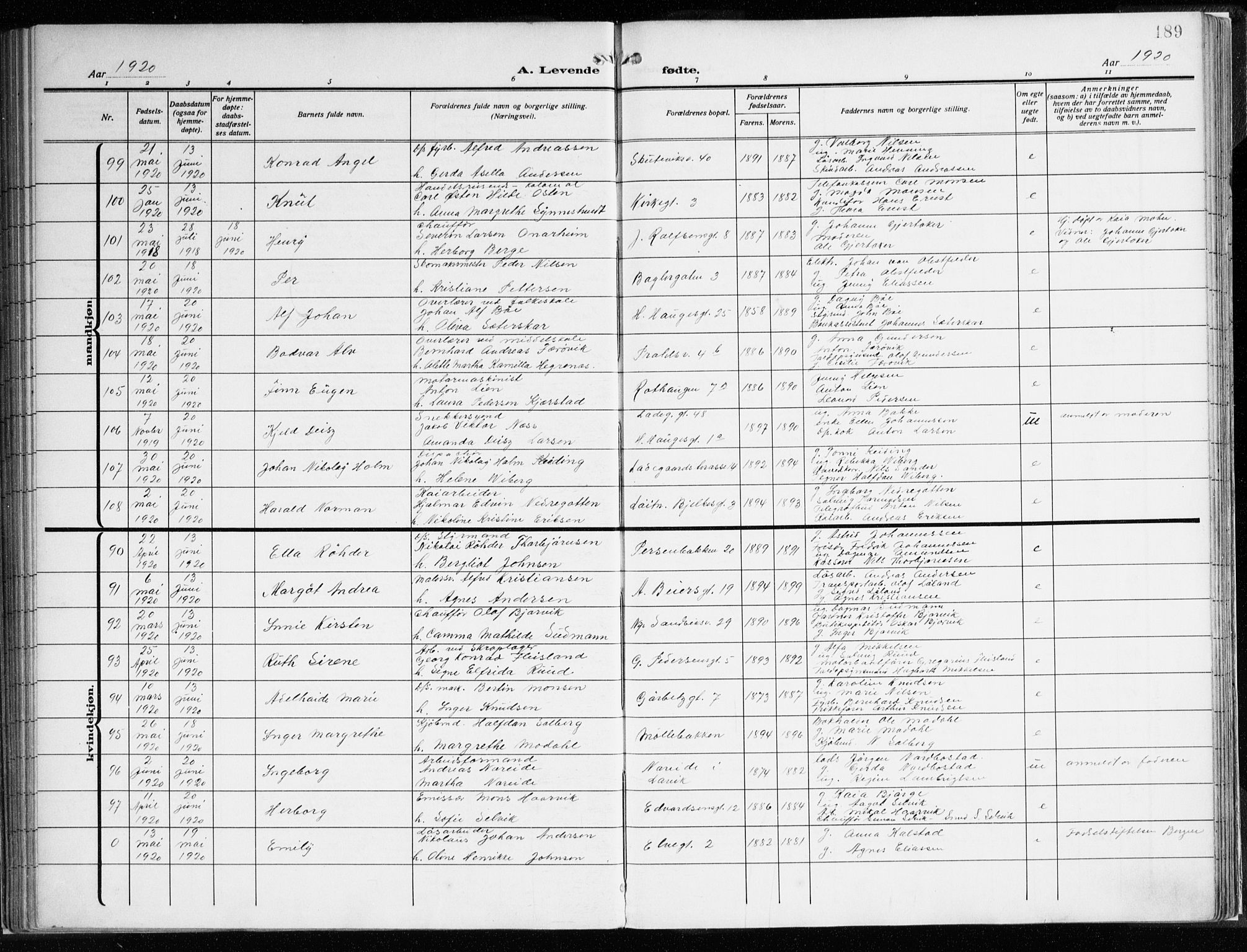 Sandviken Sokneprestembete, AV/SAB-A-77601/H/Ha/L0007: Parish register (official) no. B 4, 1912-1924, p. 189