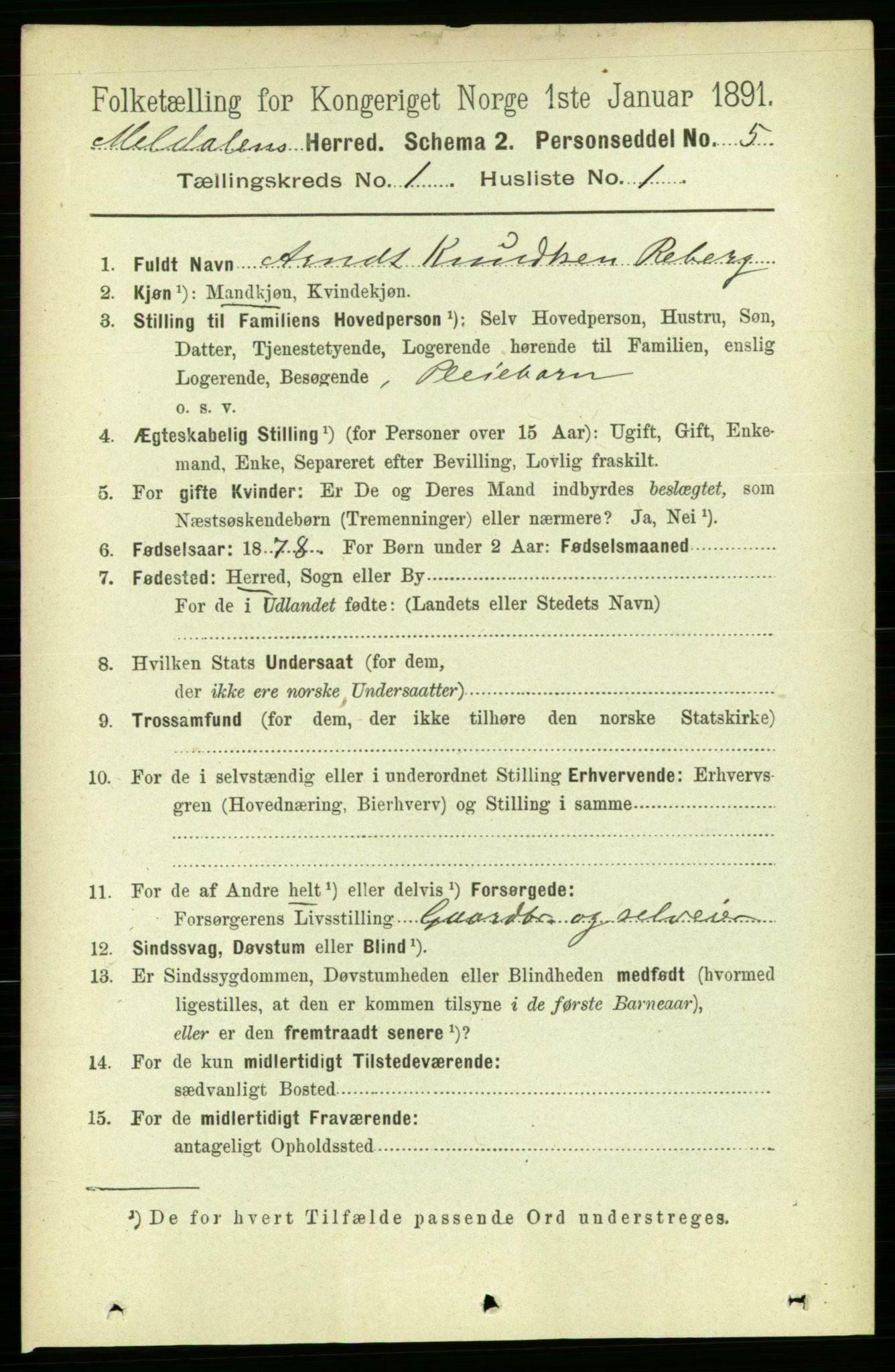 RA, 1891 census for 1636 Meldal, 1891, p. 159