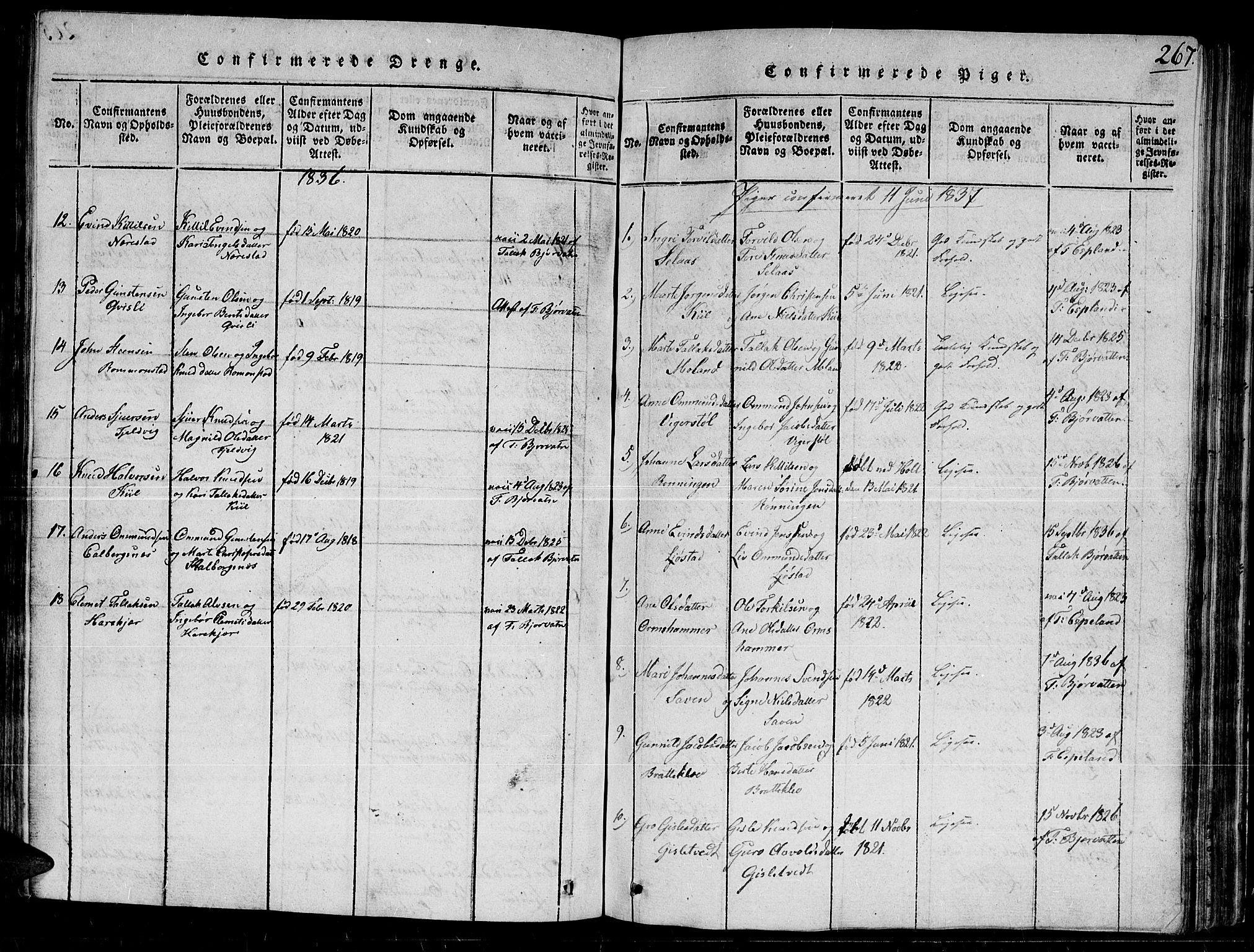 Gjerstad sokneprestkontor, AV/SAK-1111-0014/F/Fb/Fbb/L0001: Parish register (copy) no. B 1, 1813-1863, p. 267