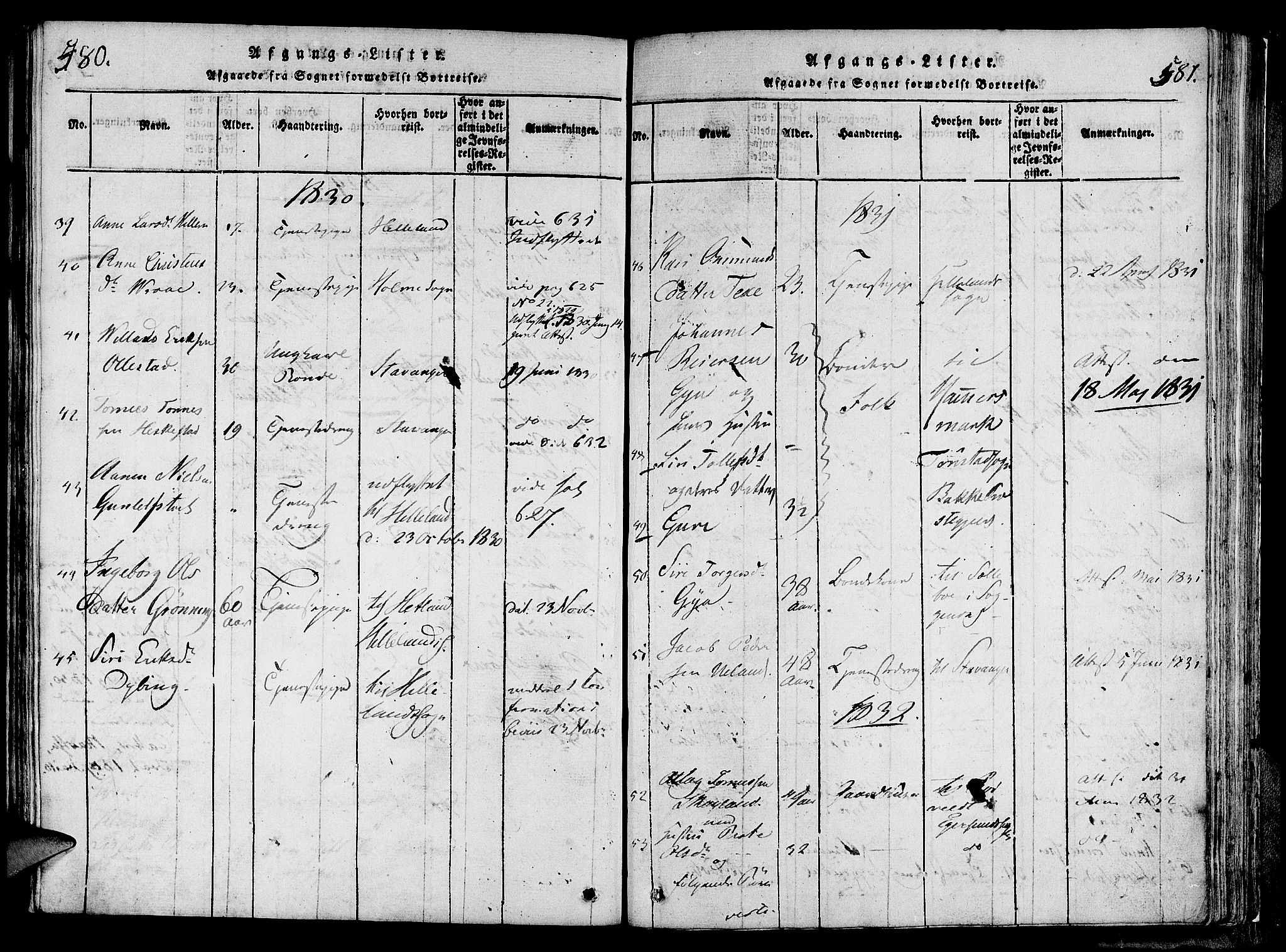 Lund sokneprestkontor, SAST/A-101809/S06/L0006: Parish register (official) no. A 6, 1816-1839, p. 580-581