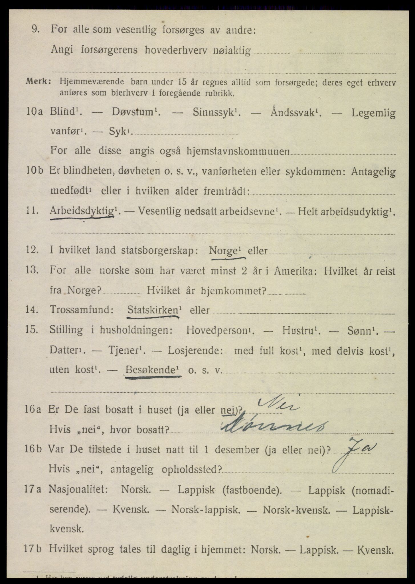 SAT, 1920 census for Nesna, 1920, p. 4562