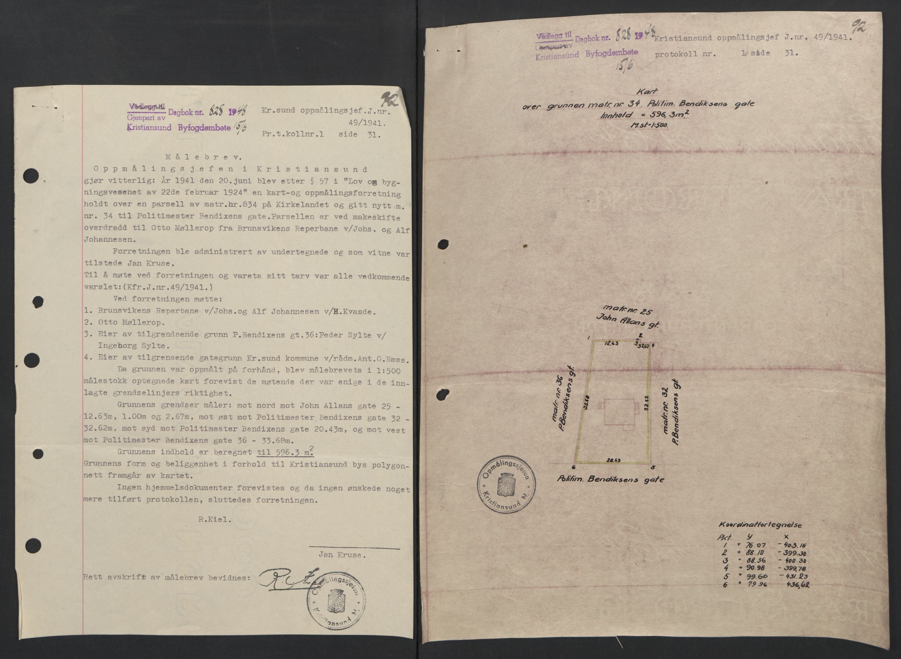 Kristiansund byfogd, AV/SAT-A-4587/A/27: Mortgage book no. 42, 1947-1950, Diary no: : 828/1948
