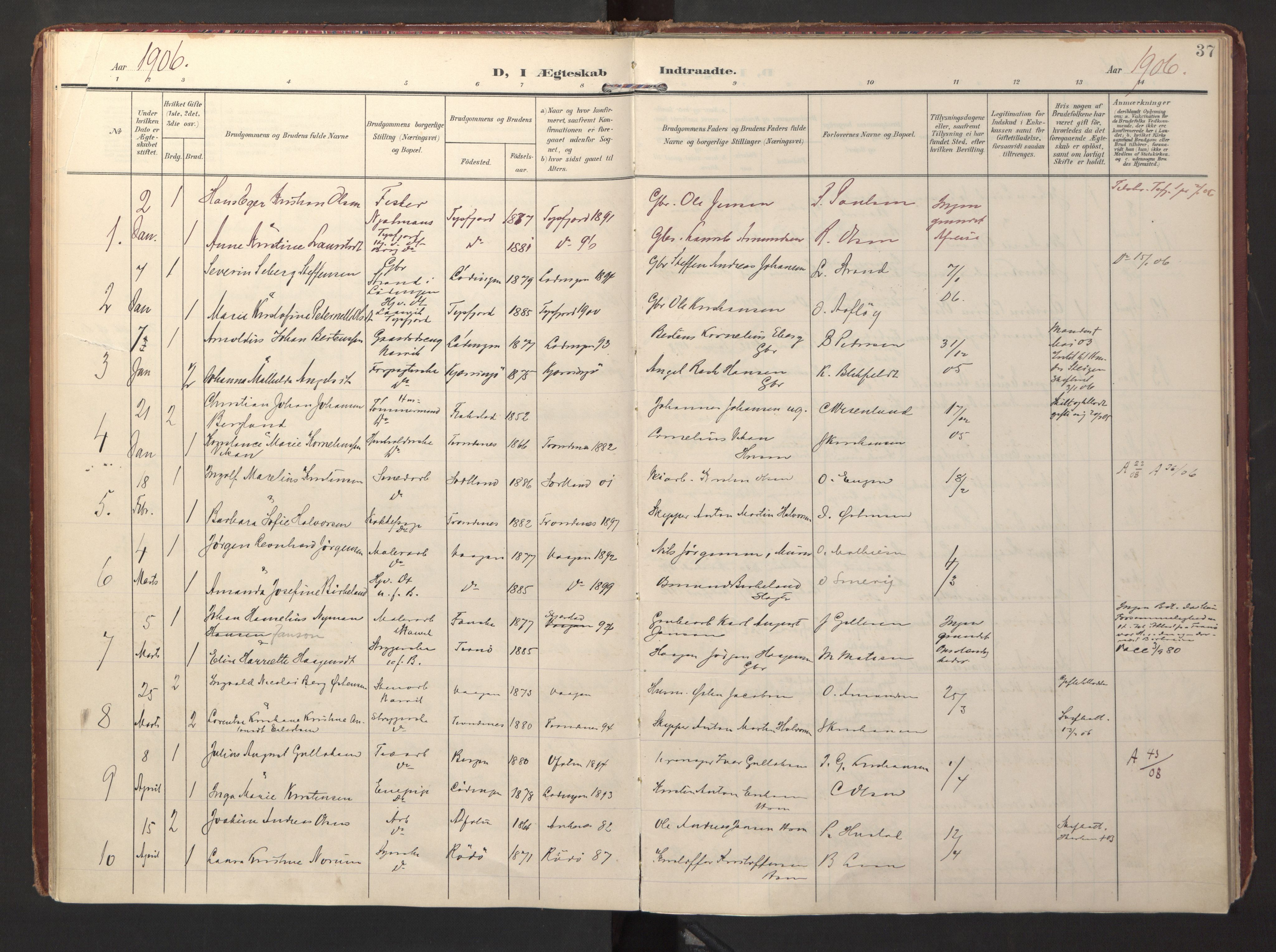 Ministerialprotokoller, klokkerbøker og fødselsregistre - Nordland, SAT/A-1459/871/L0999: Parish register (official) no. 871A15, 1902-1917, p. 37