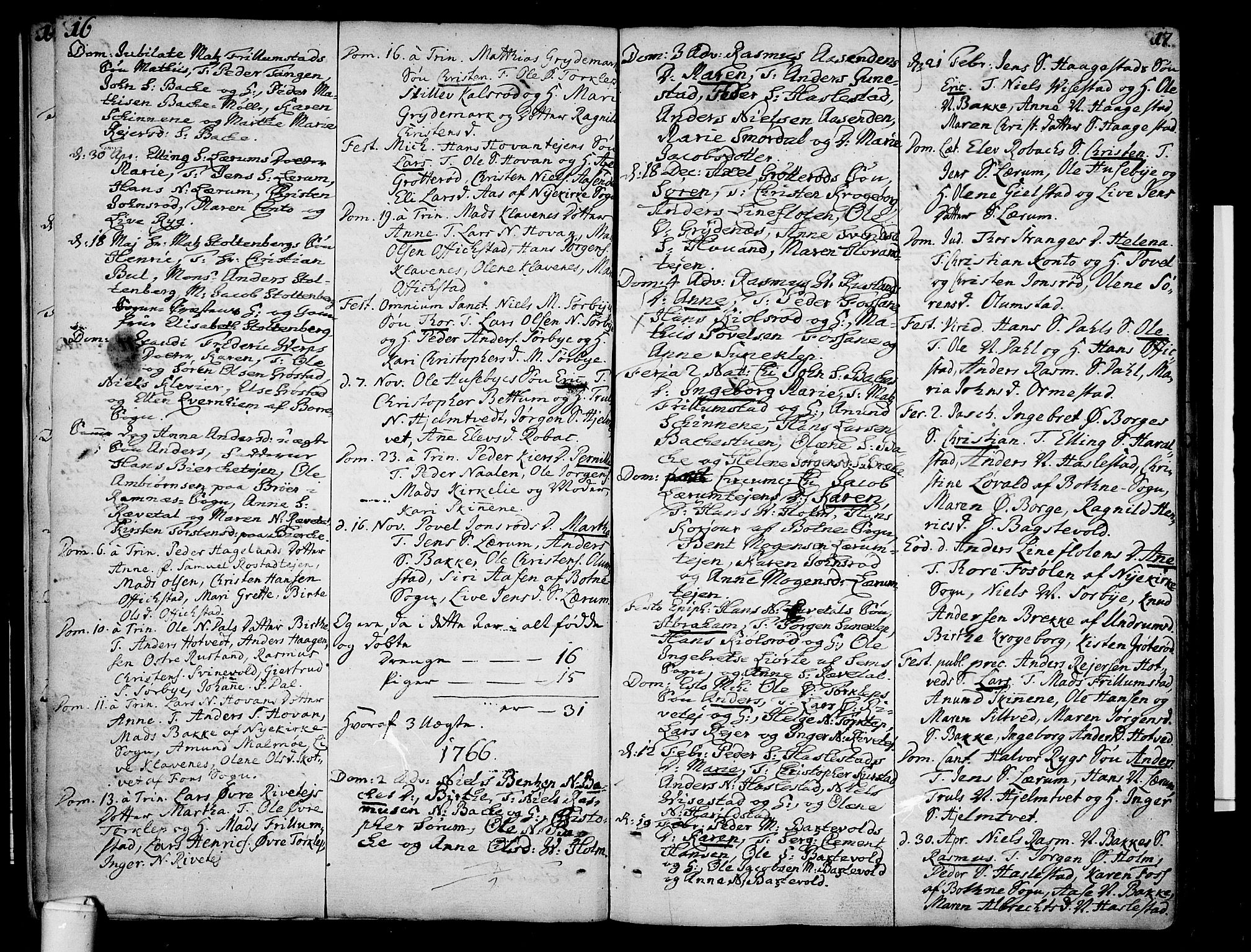 Våle kirkebøker, AV/SAKO-A-334/F/Fa/L0004: Parish register (official) no. I 4 /2, 1732-1773, p. 16-17