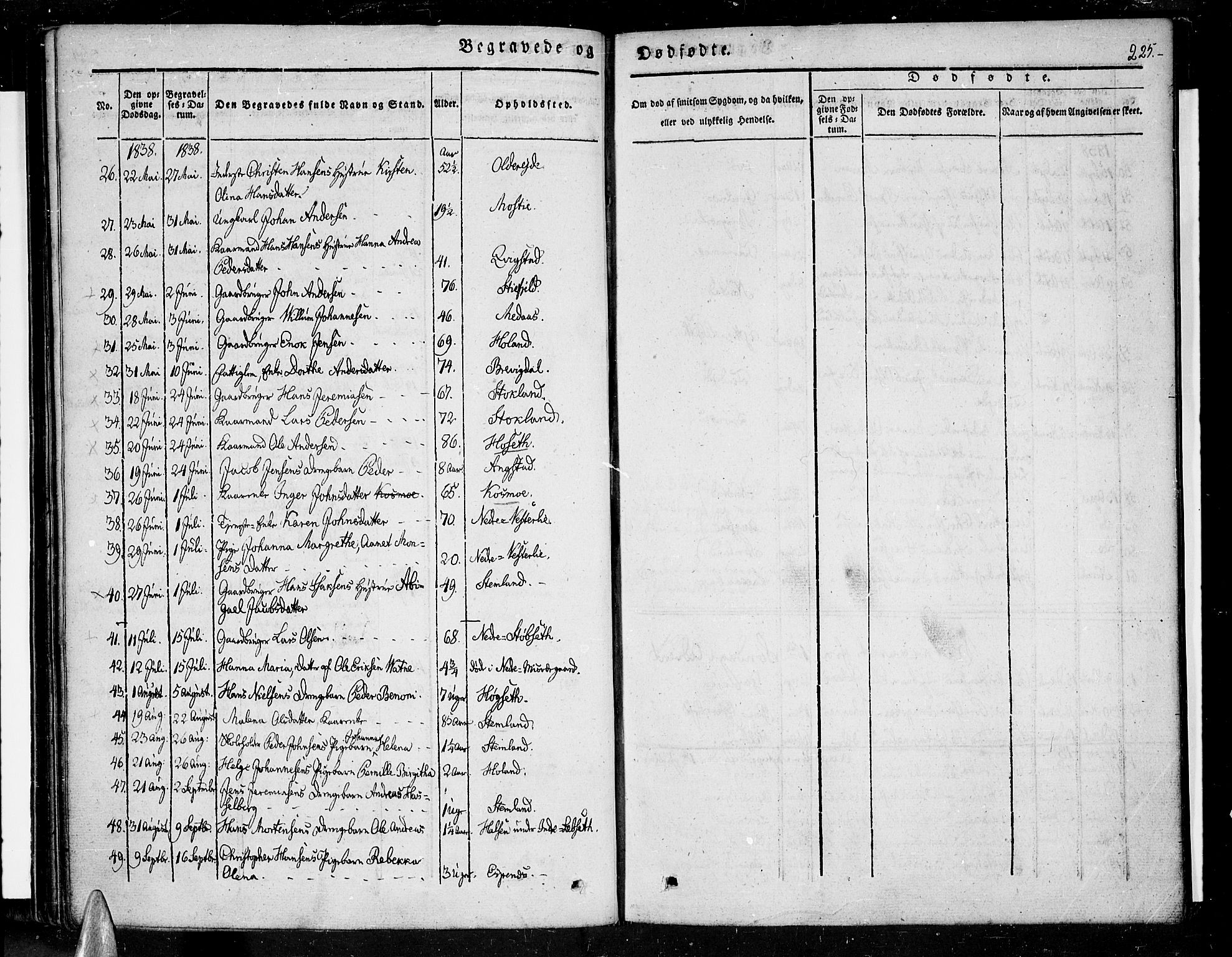 Ministerialprotokoller, klokkerbøker og fødselsregistre - Nordland, AV/SAT-A-1459/852/L0737: Parish register (official) no. 852A07, 1833-1849, p. 225