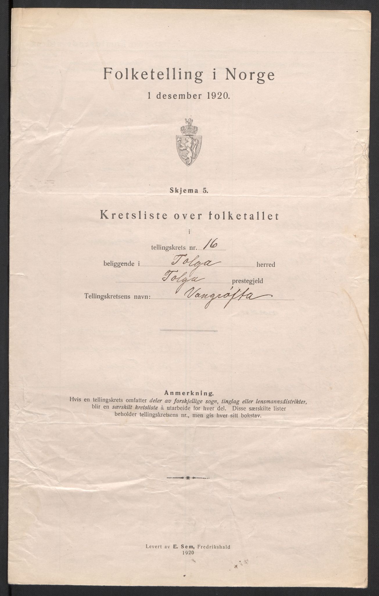 SAH, 1920 census for Tolga, 1920, p. 51