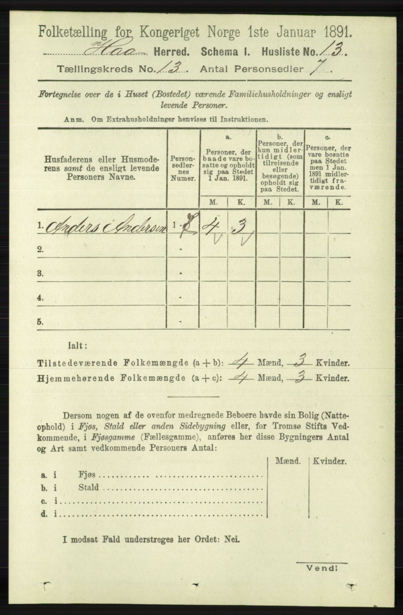 RA, 1891 census for 1119 Hå, 1891, p. 3137