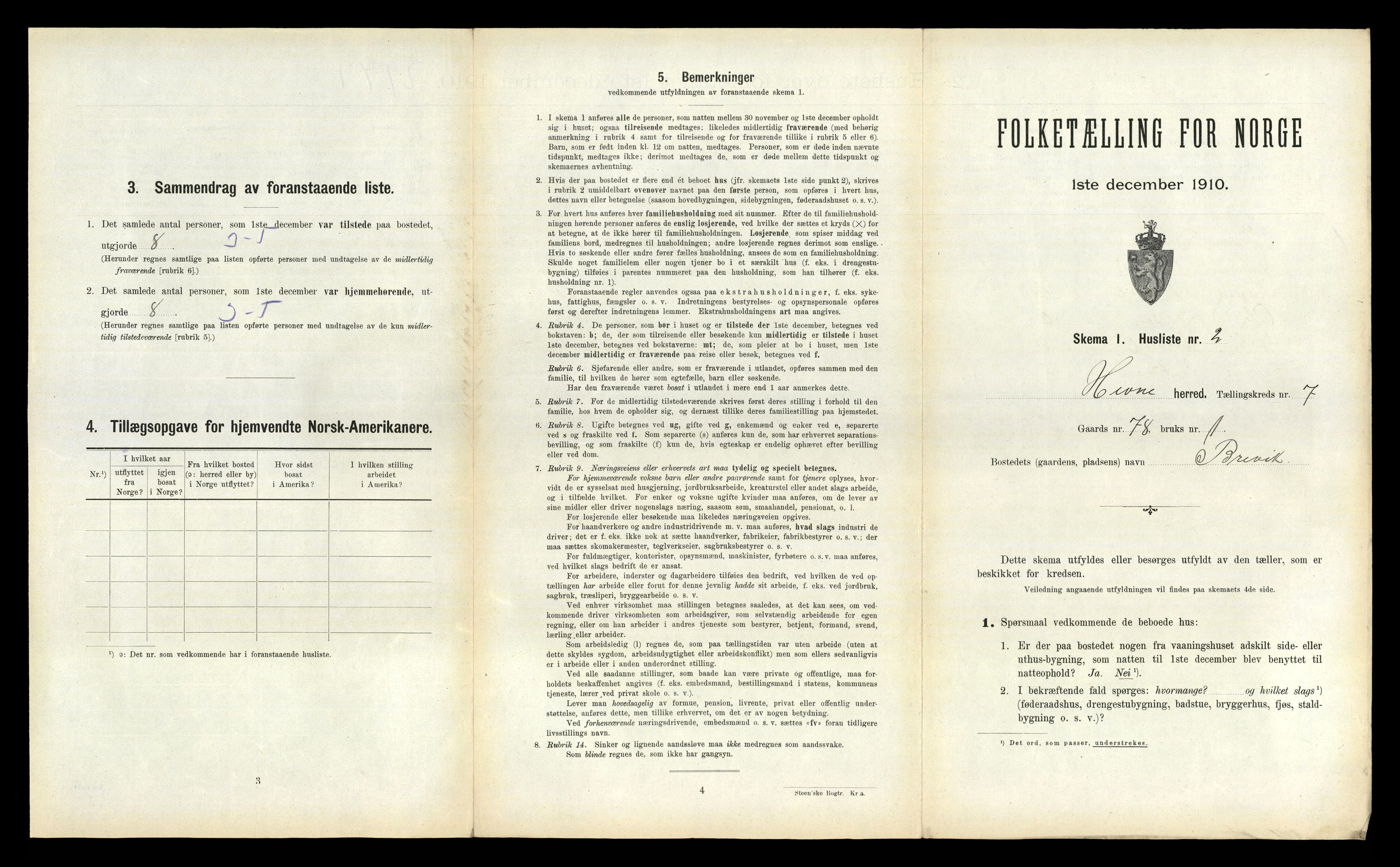 RA, 1910 census for Hemne, 1910, p. 815