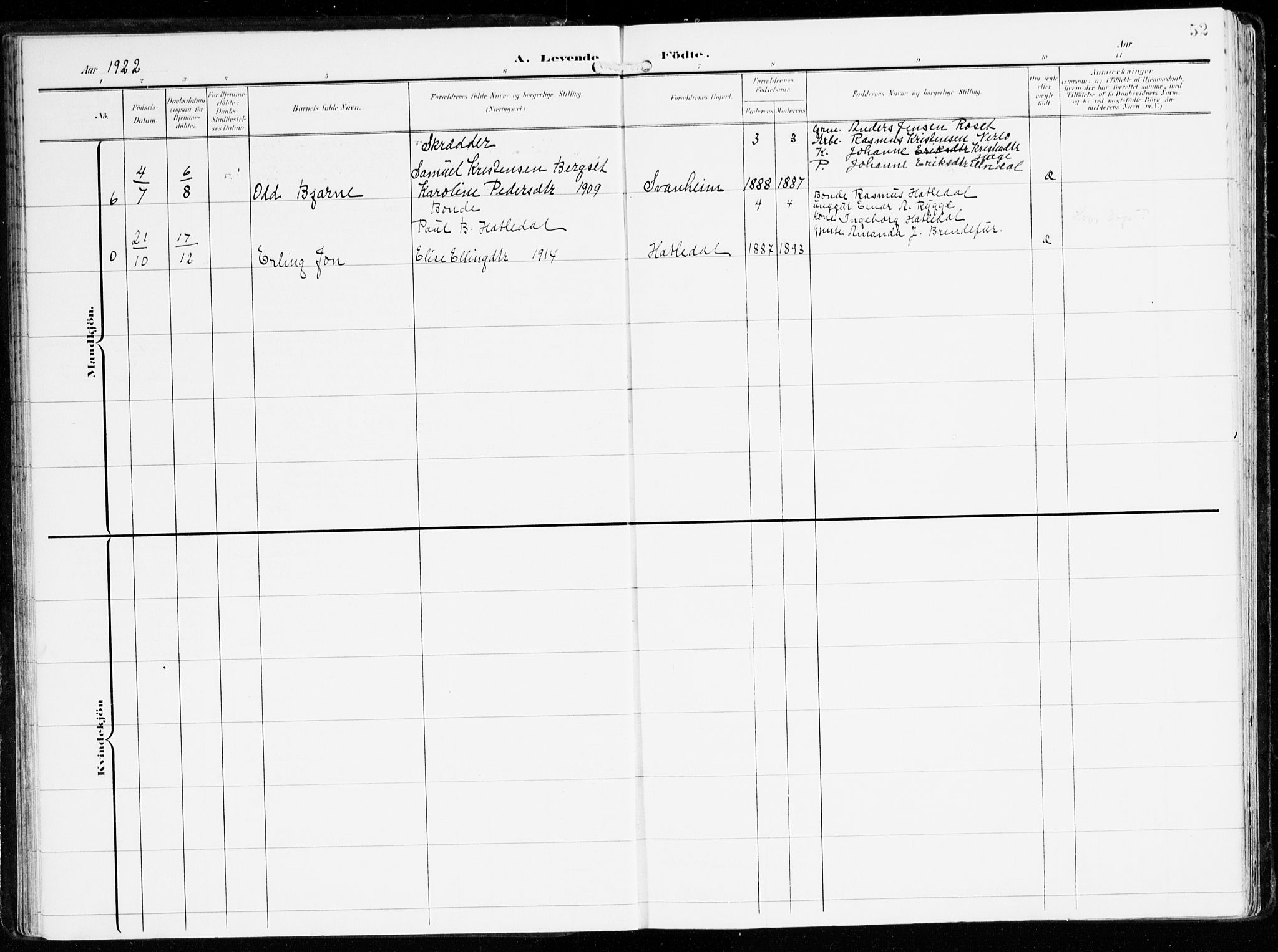 Innvik sokneprestembete, AV/SAB-A-80501: Parish register (official) no. B 2, 1903-1929, p. 52