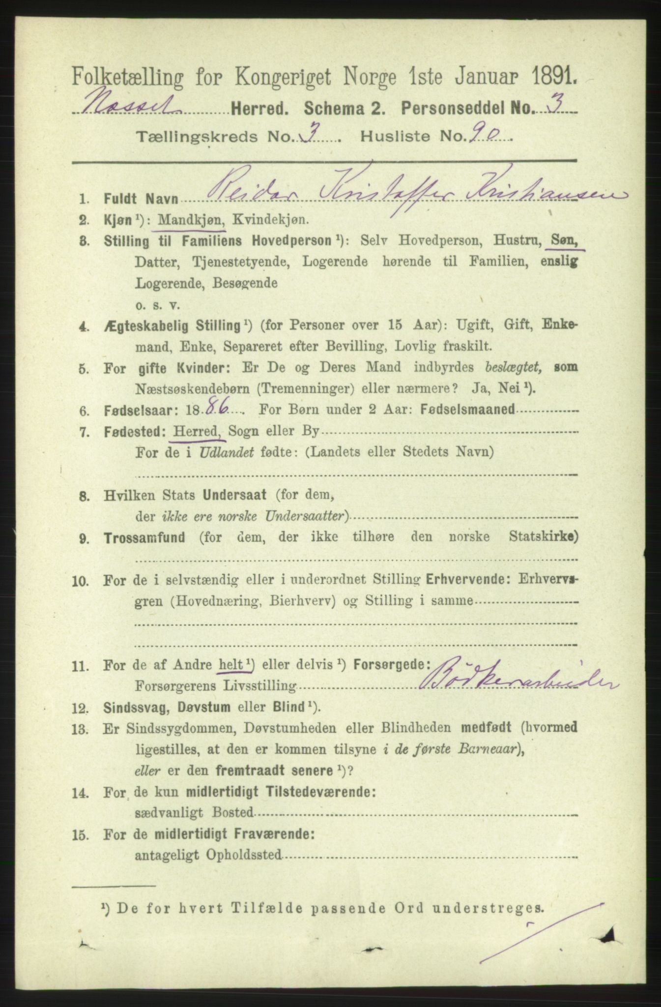 RA, 1891 census for 1543 Nesset, 1891, p. 1630