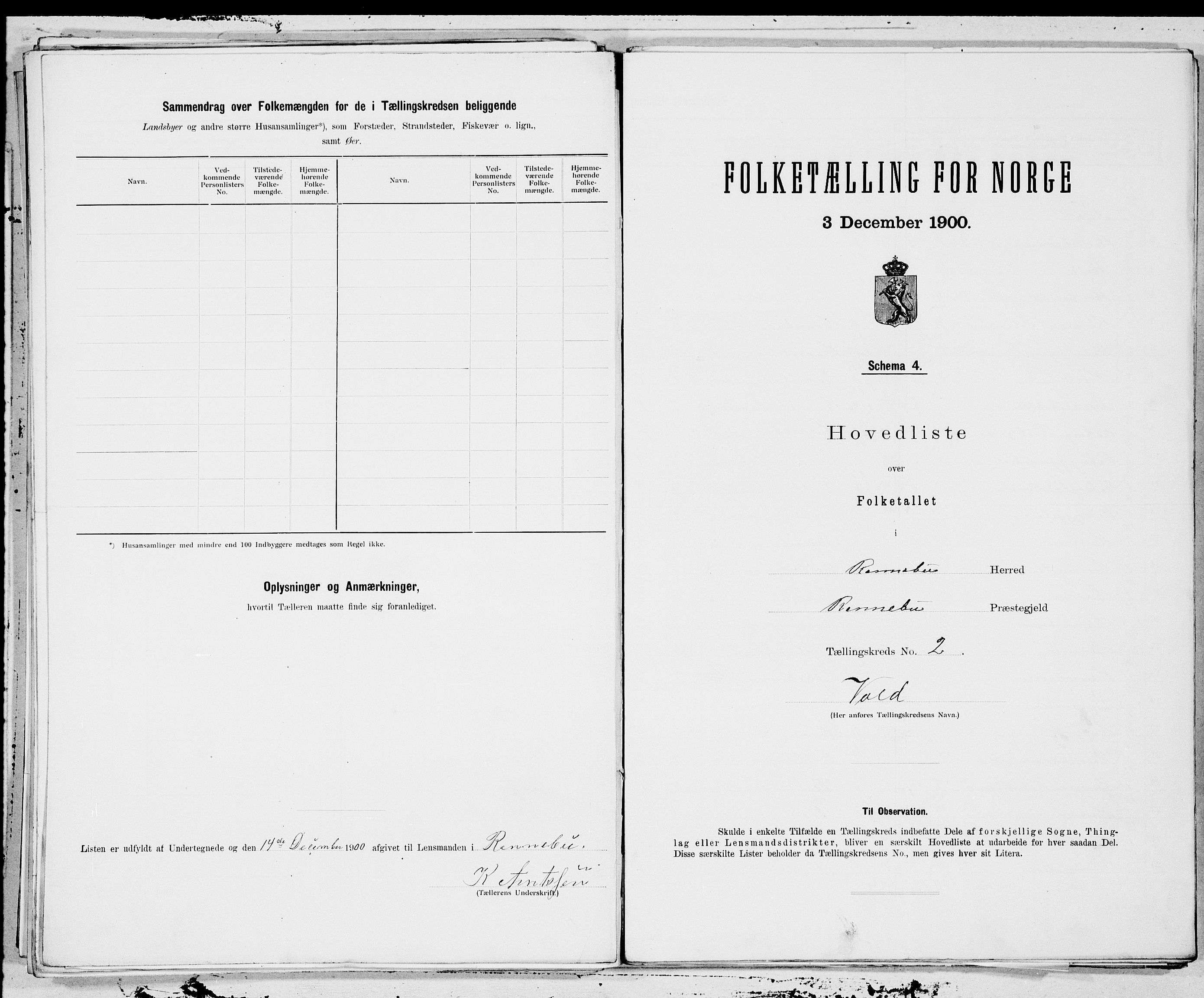 SAT, 1900 census for Rennebu, 1900, p. 4