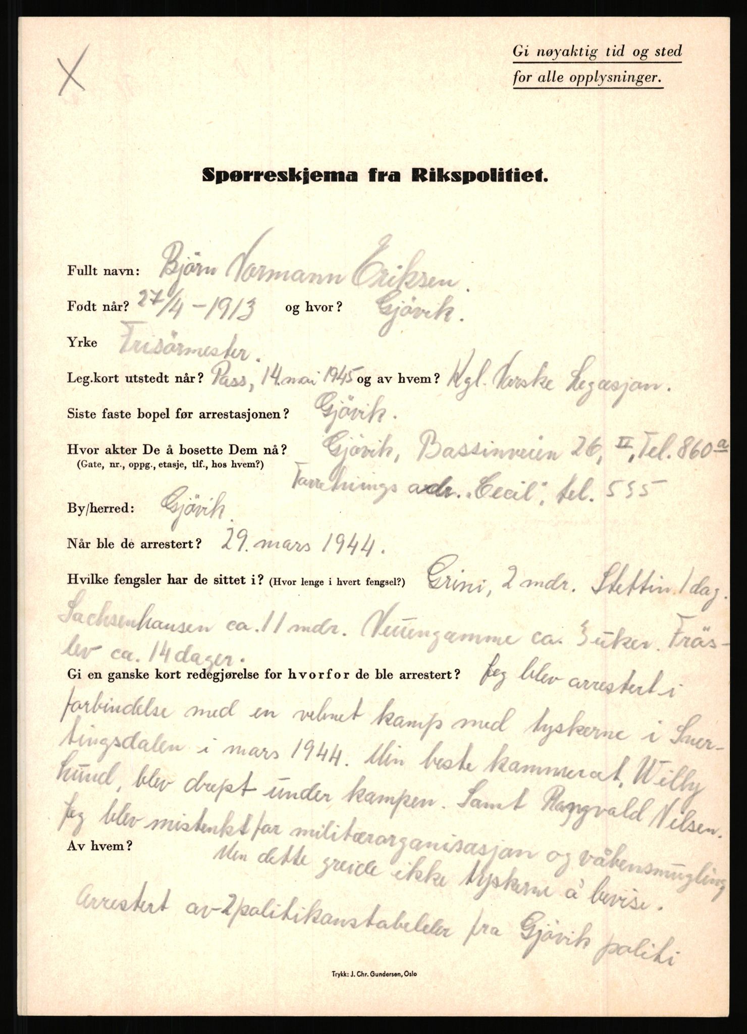 Rikspolitisjefen, AV/RA-S-1560/L/L0004: Eriksen, Alf - Geving, Øivind, 1940-1945, p. 25