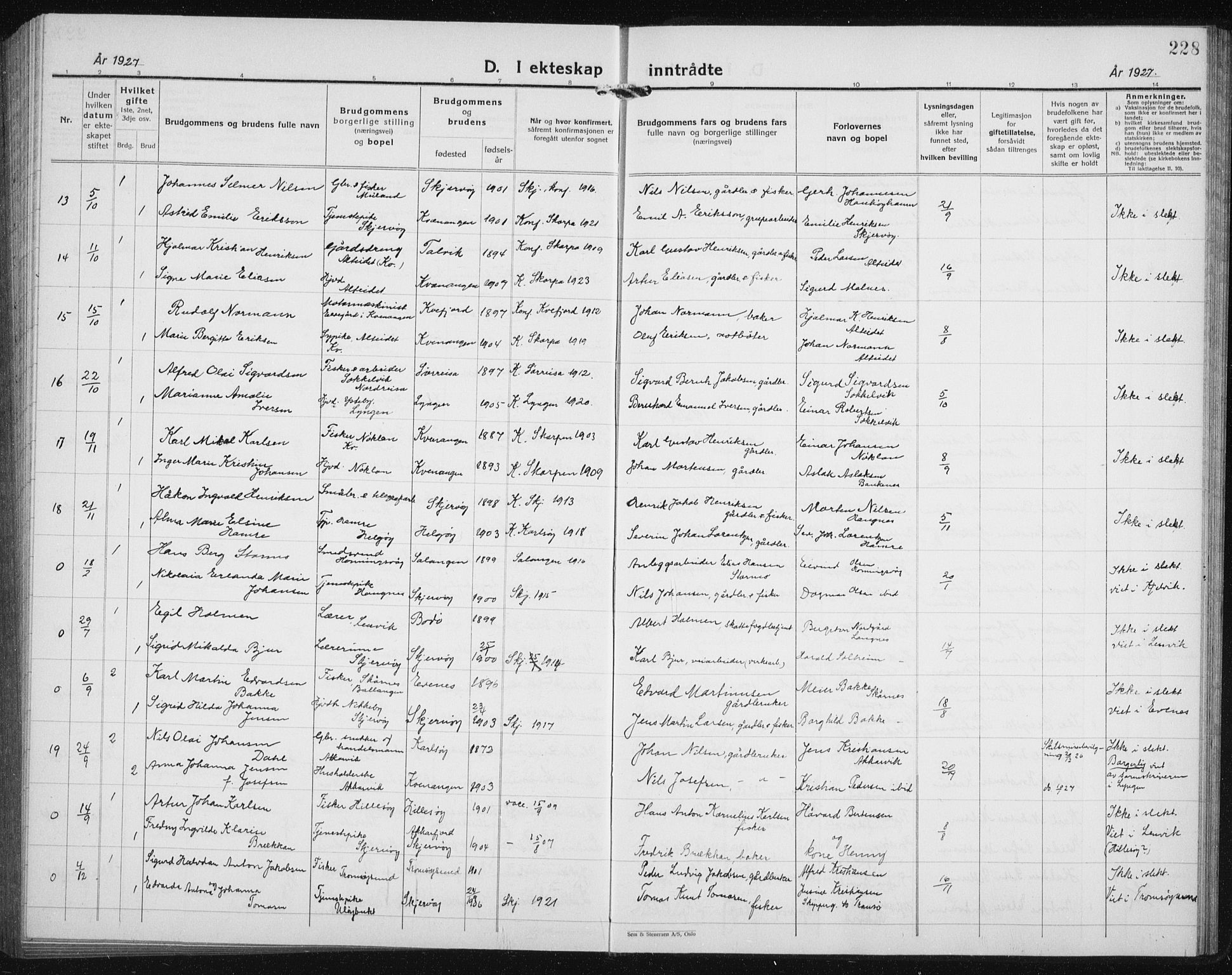 Skjervøy sokneprestkontor, AV/SATØ-S-1300/H/Ha/Hab/L0010klokker: Parish register (copy) no. 10, 1927-1941, p. 228