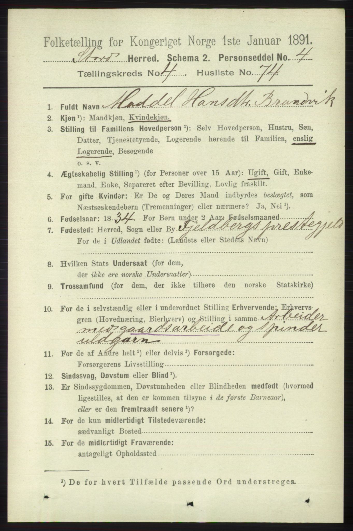 RA, 1891 census for 1221 Stord, 1891, p. 1578