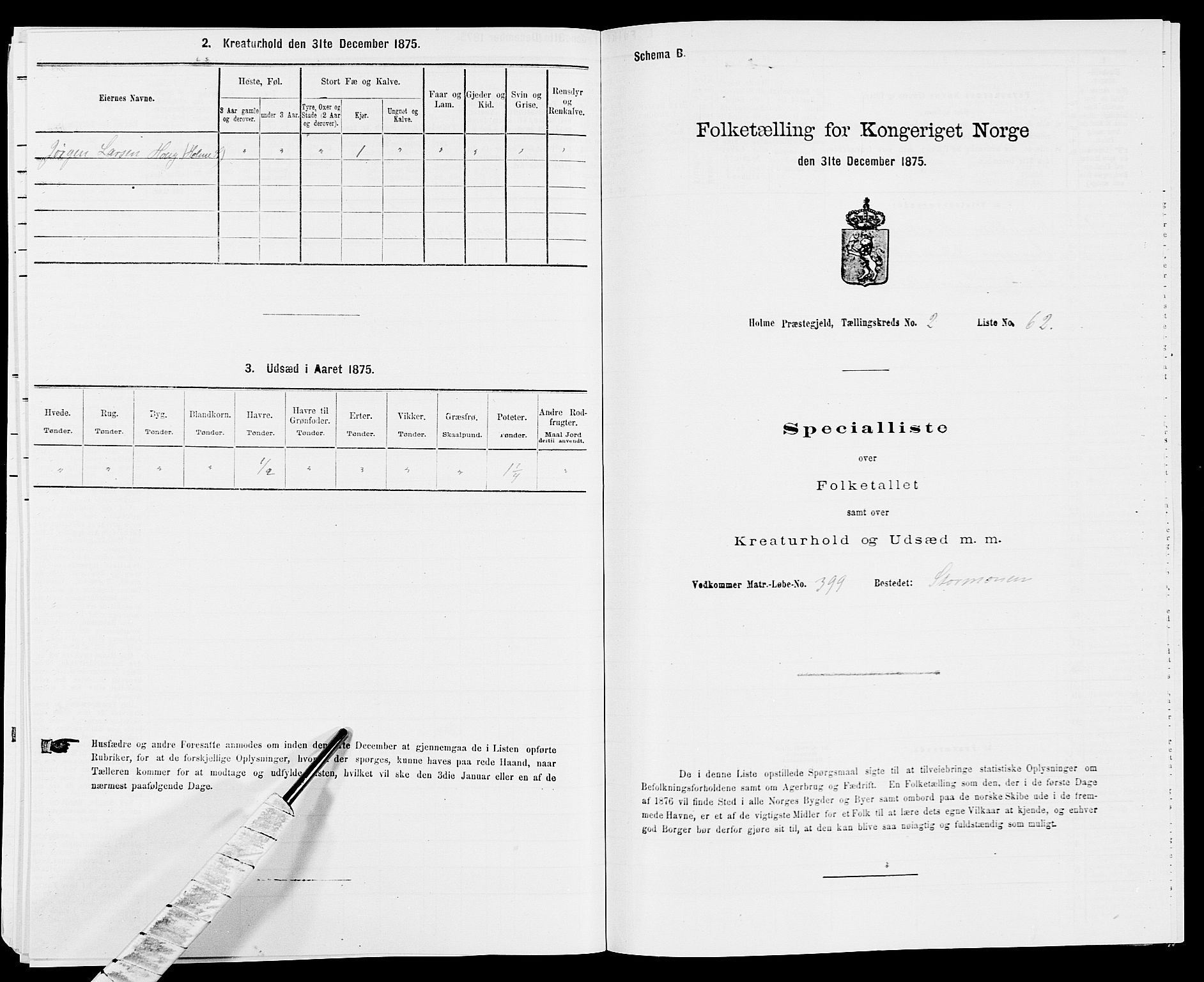 SAK, 1875 census for 1020P Holum, 1875, p. 367