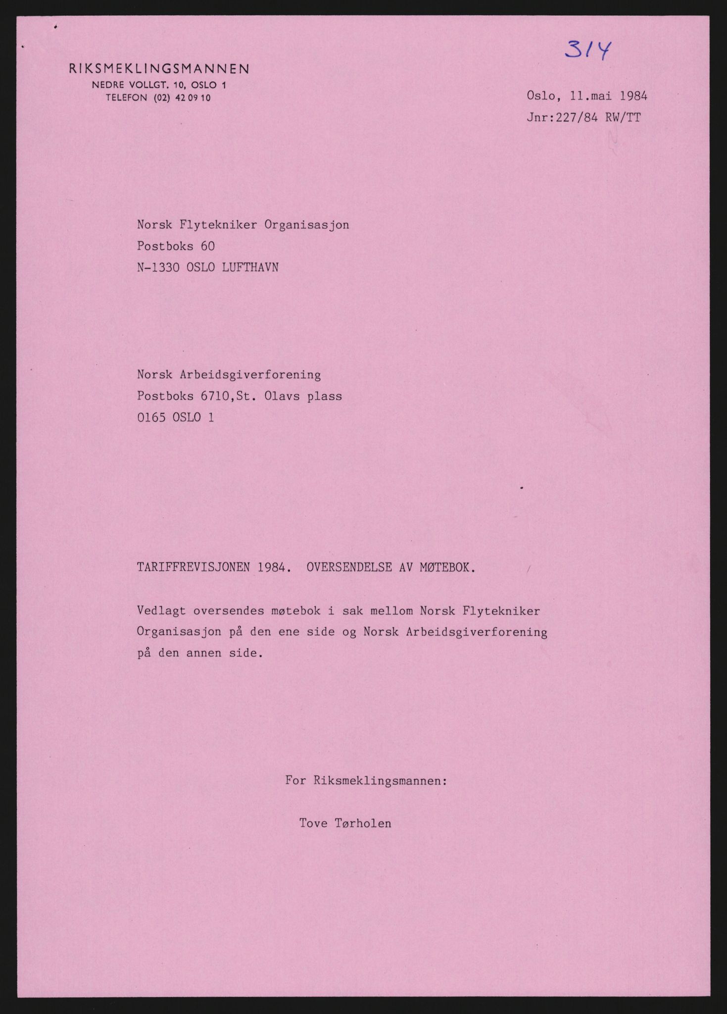 Riksmeklingsmannen og kretsmeklingsmennene på Østlandet og Sørlandet, AV/RA-S-1559/1/D/Da/L0083/0006: 314 Diverse forbund / Norsk Flyteknikerorganisasjon - Norsk Arbeidsgiverforening, 1984, p. 4