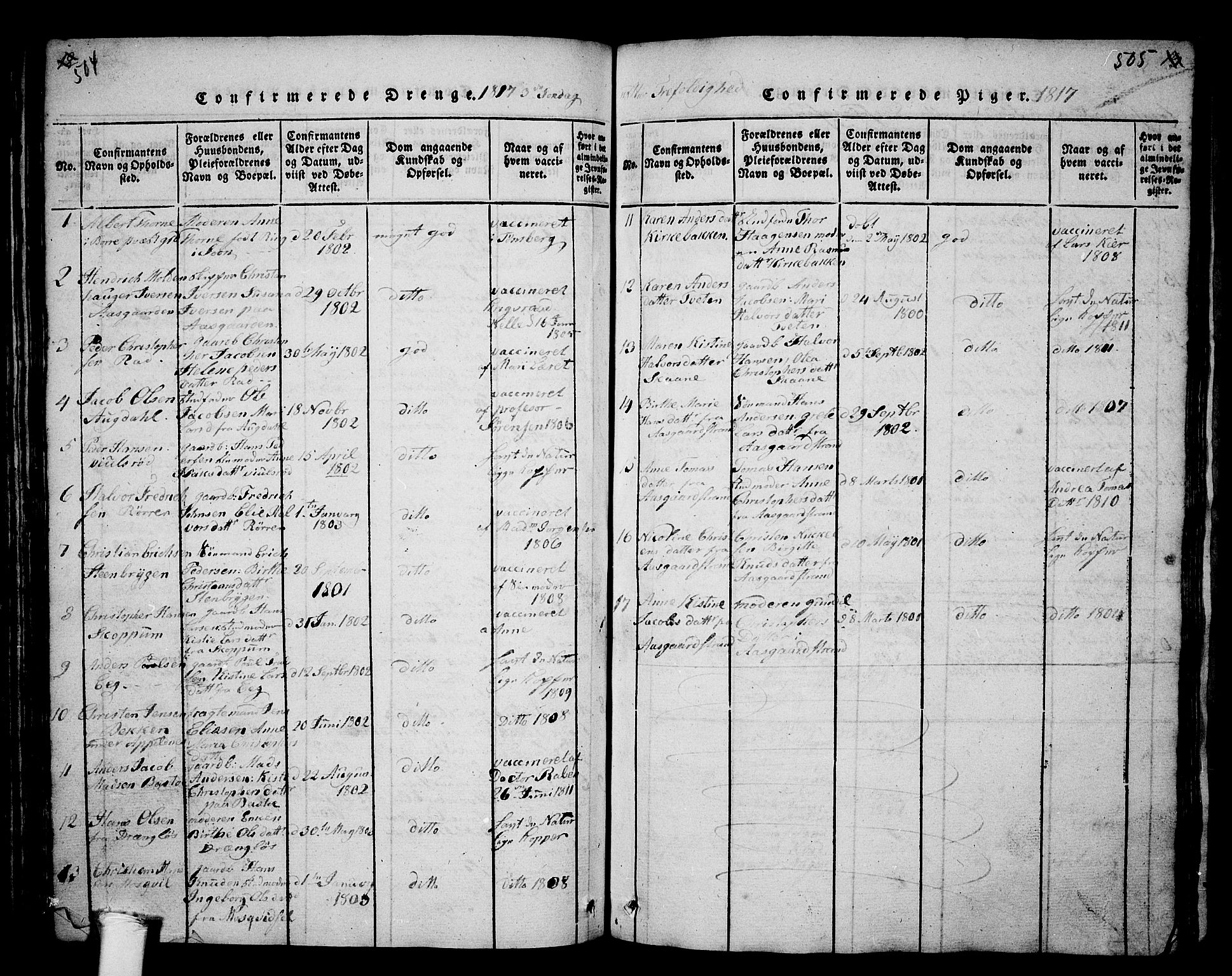 Borre kirkebøker, AV/SAKO-A-338/G/Ga/L0001: Parish register (copy) no. I 1, 1815-1851, p. 504-505