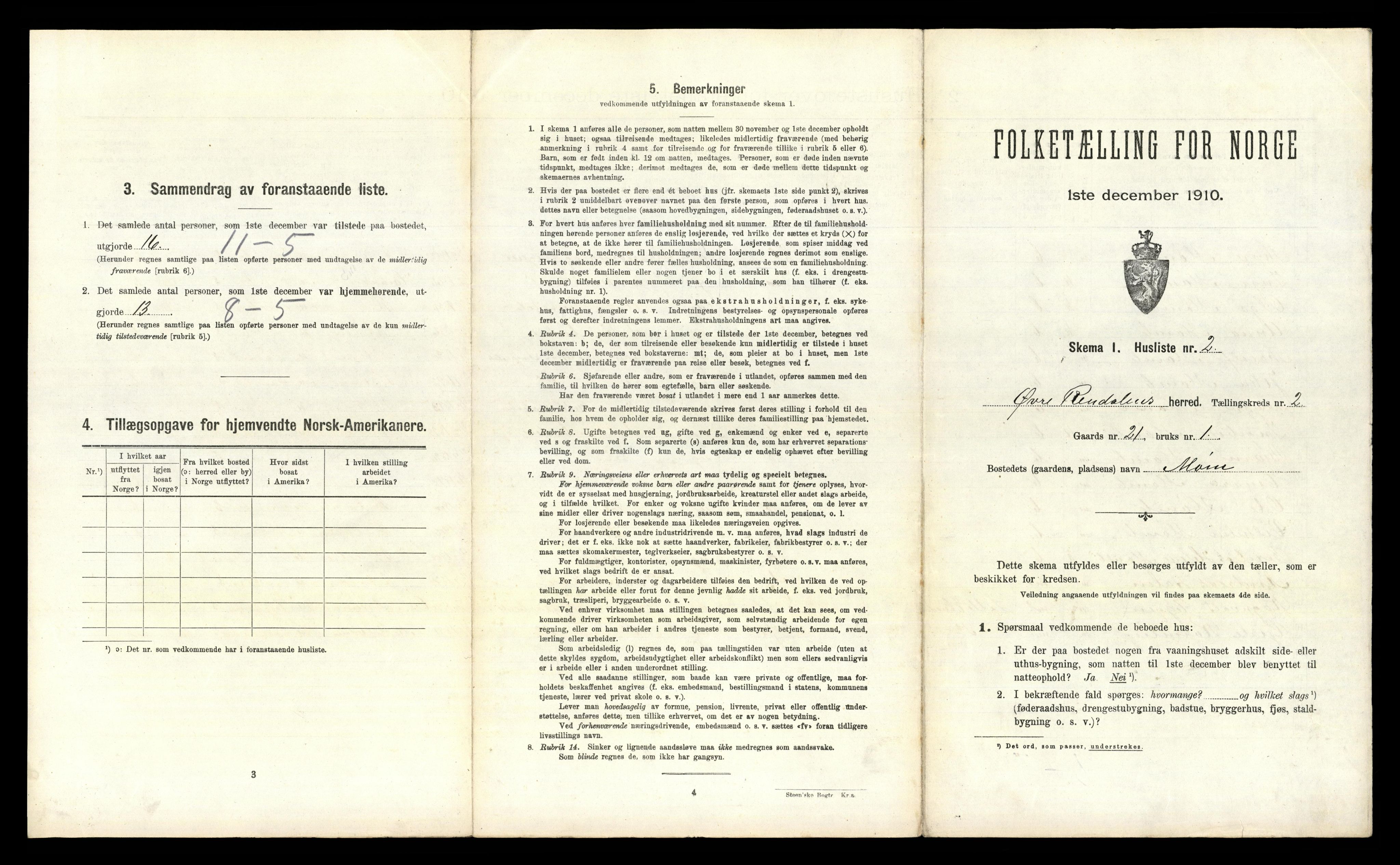 RA, 1910 census for Øvre Rendal, 1910, p. 180