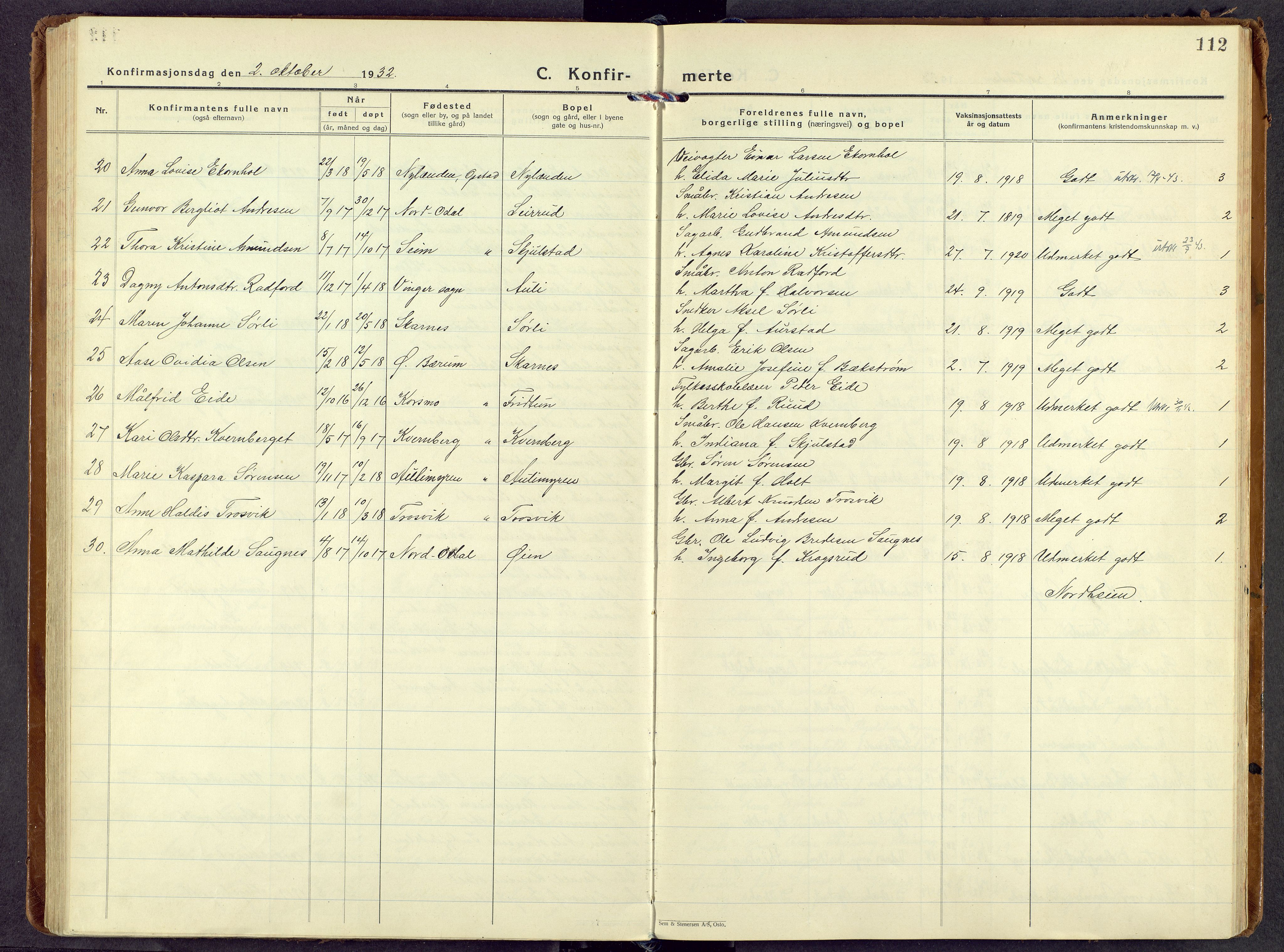 Sør-Odal prestekontor, AV/SAH-PREST-030/H/Ha/Haa/L0017: Parish register (official) no. 17, 1927-1980, p. 112