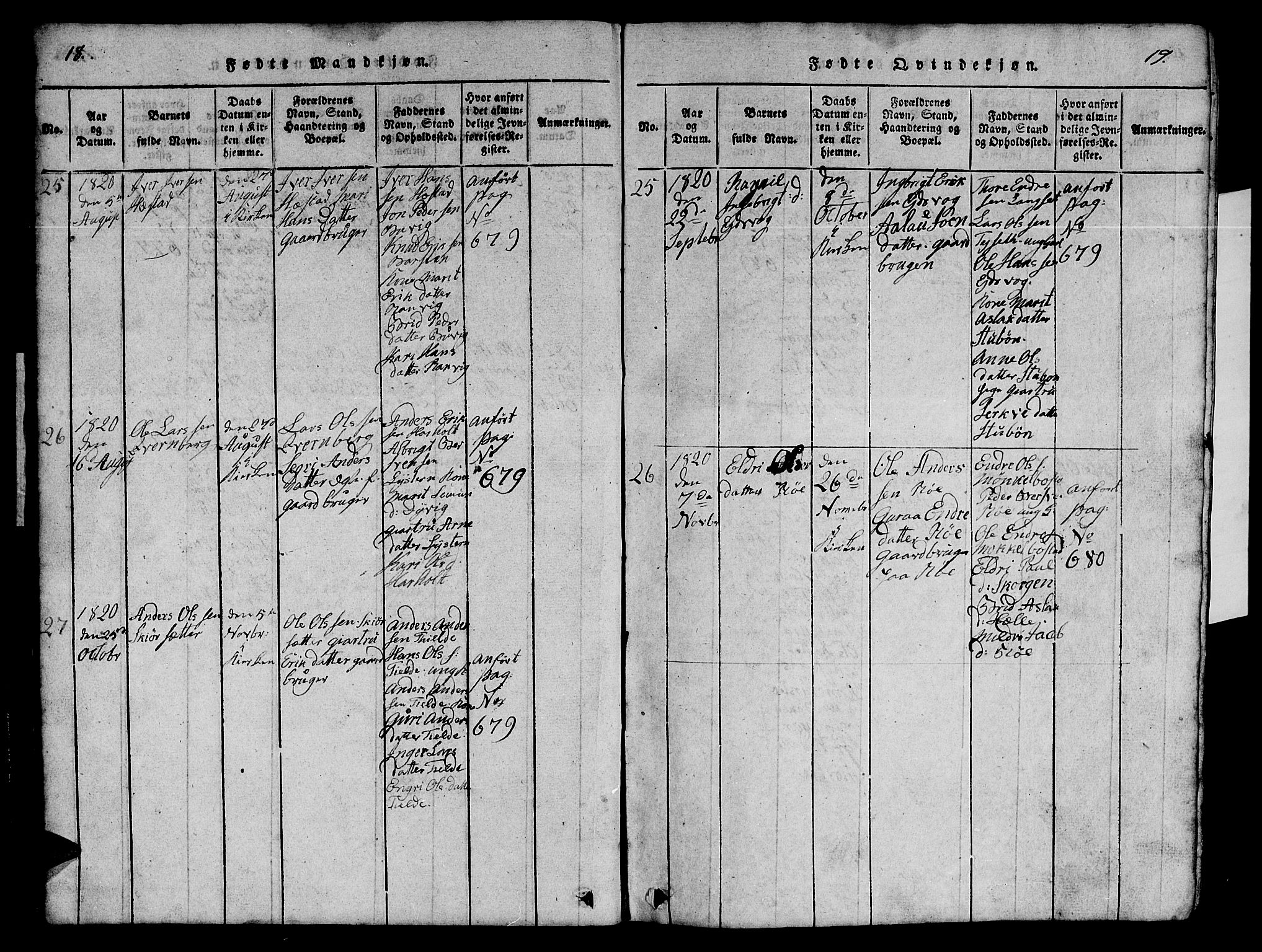 Ministerialprotokoller, klokkerbøker og fødselsregistre - Møre og Romsdal, SAT/A-1454/551/L0629: Parish register (copy) no. 551C01, 1818-1839, p. 18-19