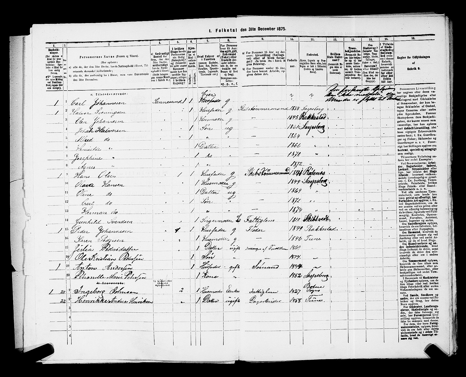 RA, 1875 census for 0102P Sarpsborg, 1875, p. 10