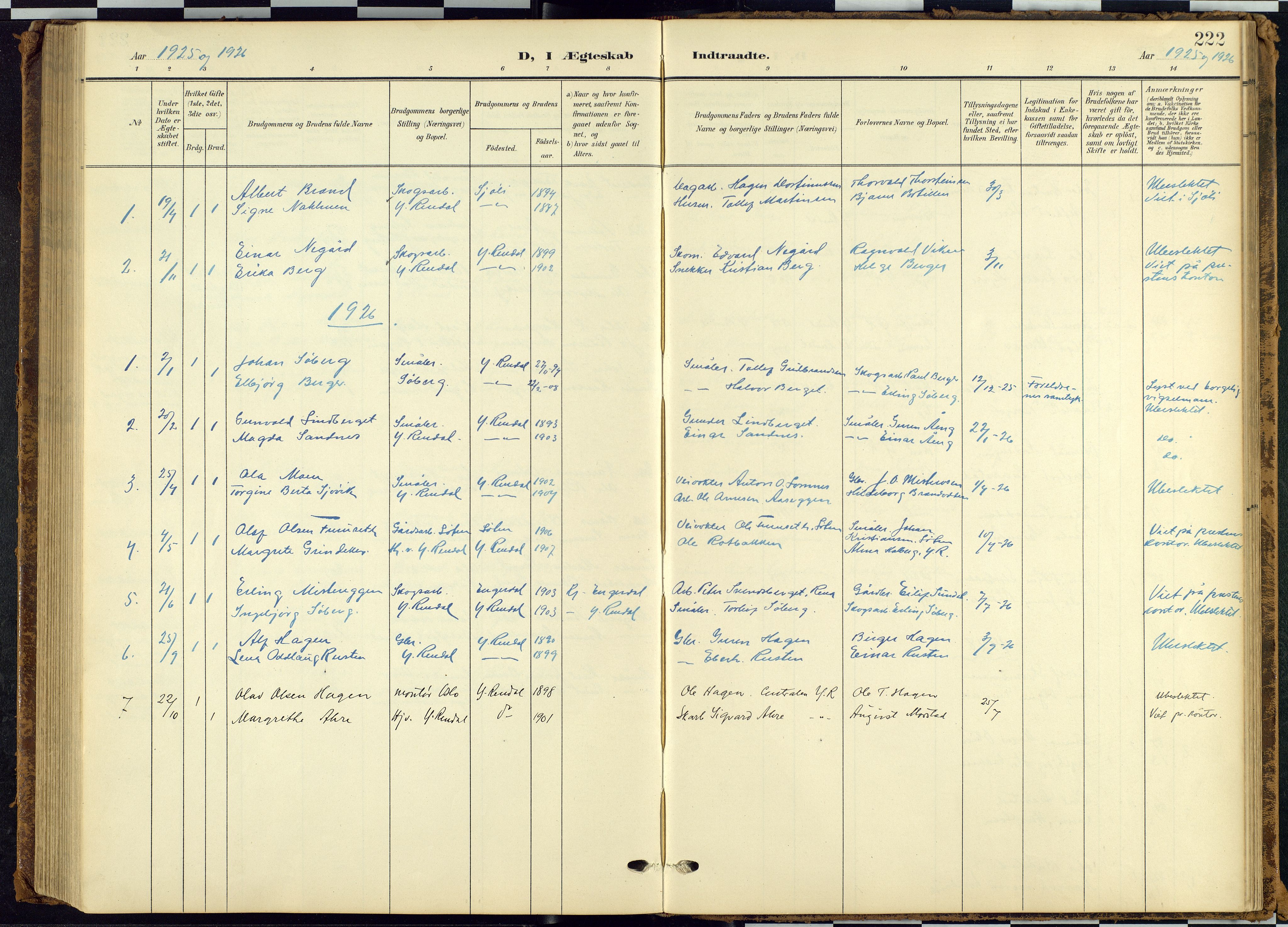 Rendalen prestekontor, SAH/PREST-054/H/Ha/Hab/L0010: Parish register (copy) no. 10, 1903-1940, p. 222