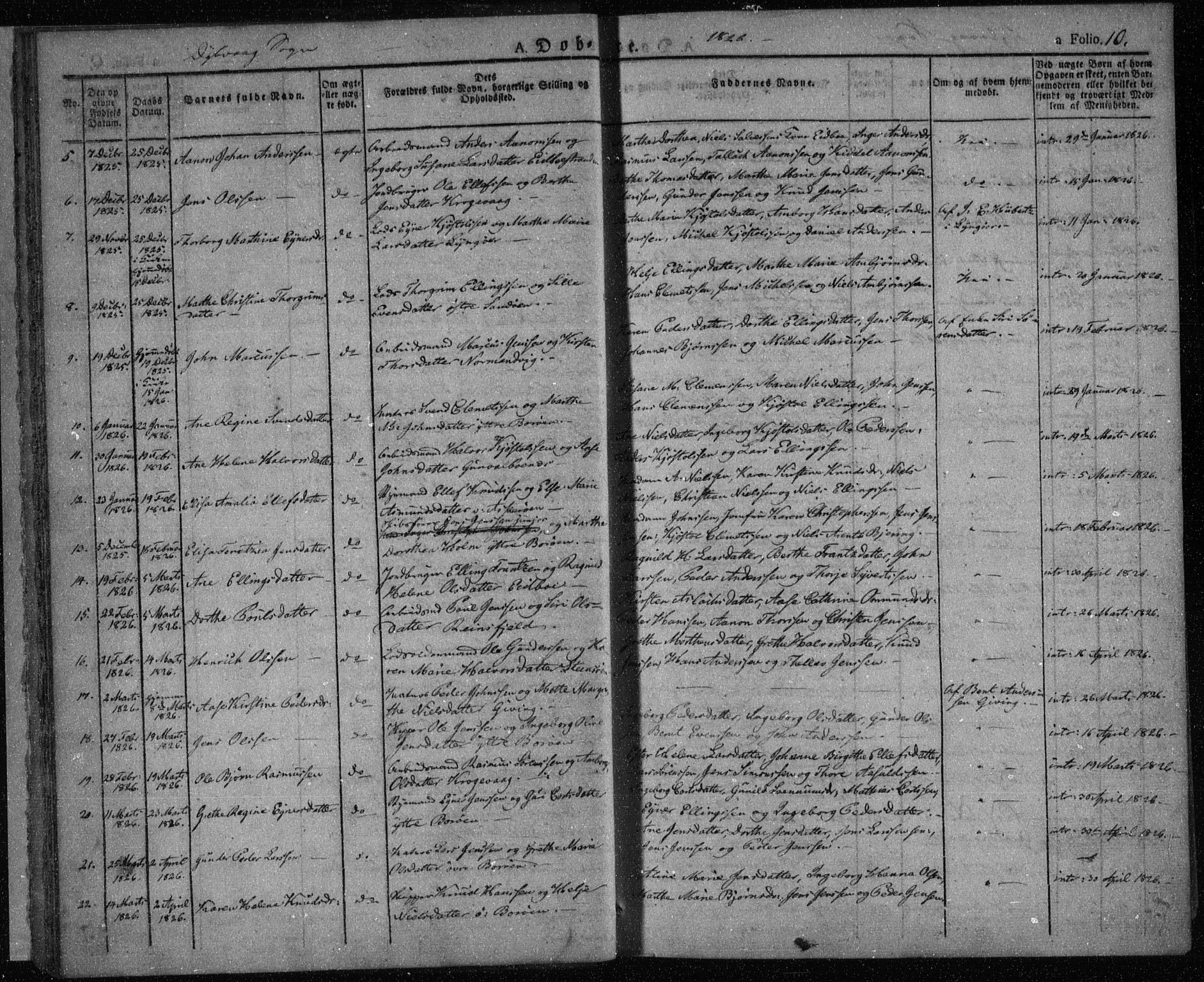 Dypvåg sokneprestkontor, AV/SAK-1111-0007/F/Fa/Faa/L0004: Parish register (official) no. A 4, 1824-1840, p. 10