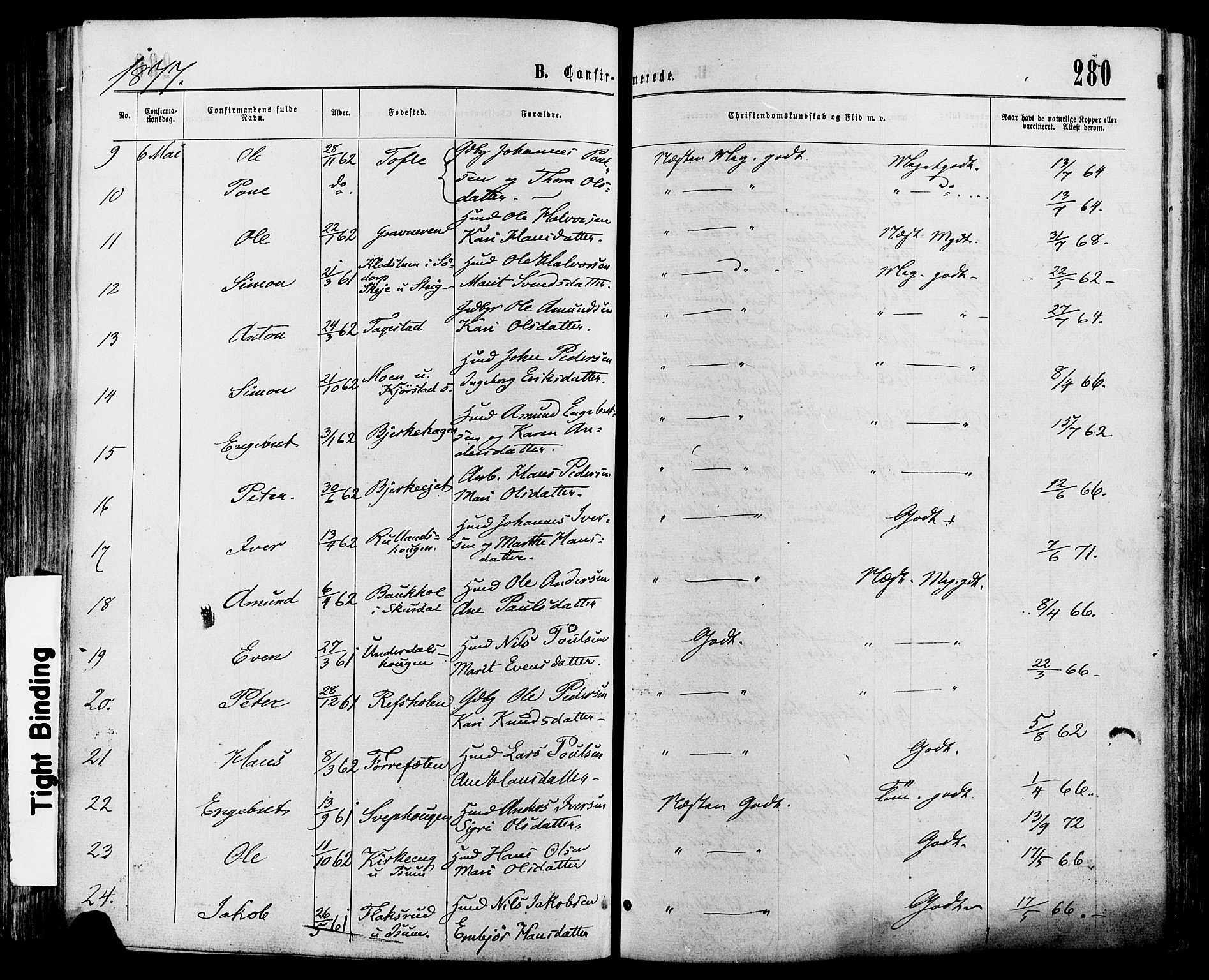 Sør-Fron prestekontor, SAH/PREST-010/H/Ha/Haa/L0002: Parish register (official) no. 2, 1864-1880, p. 280