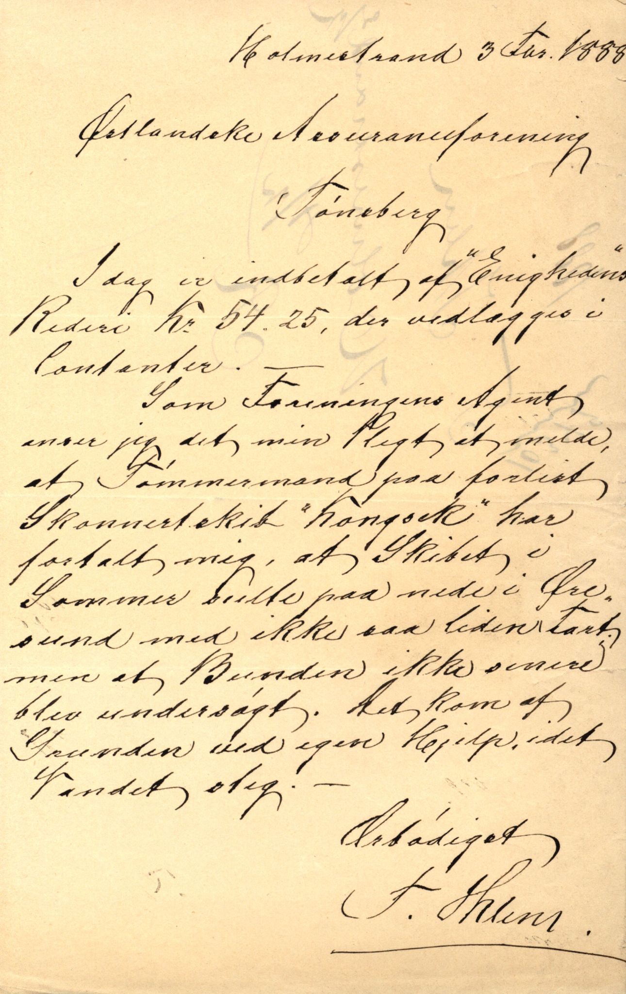 Pa 63 - Østlandske skibsassuranceforening, VEMU/A-1079/G/Ga/L0021/0005: Havaridokumenter / Haabet, Louise, Kvik, Libra, Kongsek, Ispilen, 1888, p. 39