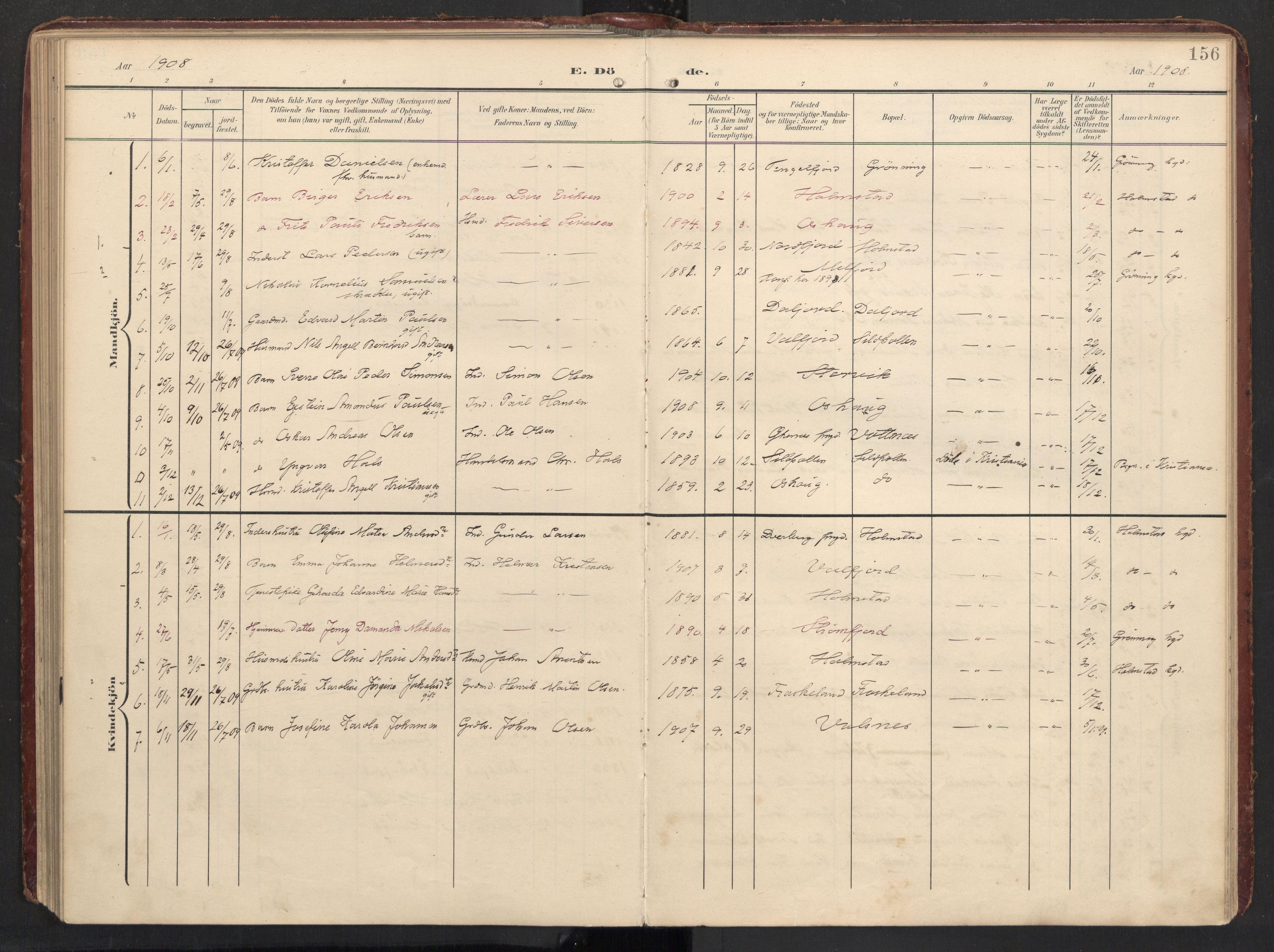 Ministerialprotokoller, klokkerbøker og fødselsregistre - Nordland, SAT/A-1459/890/L1287: Parish register (official) no. 890A02, 1903-1915, p. 156