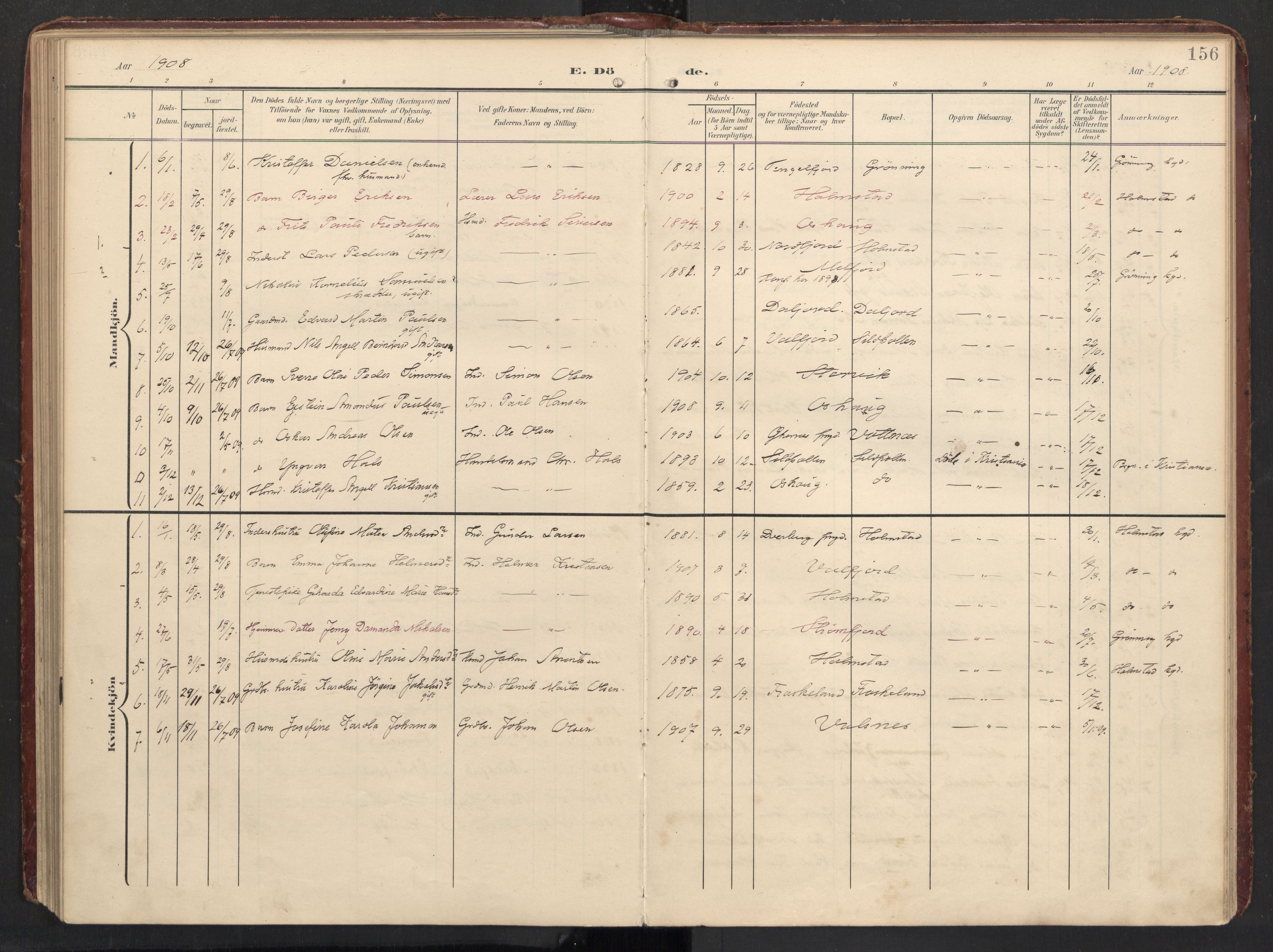 Ministerialprotokoller, klokkerbøker og fødselsregistre - Nordland, AV/SAT-A-1459/890/L1287: Parish register (official) no. 890A02, 1903-1915, p. 156