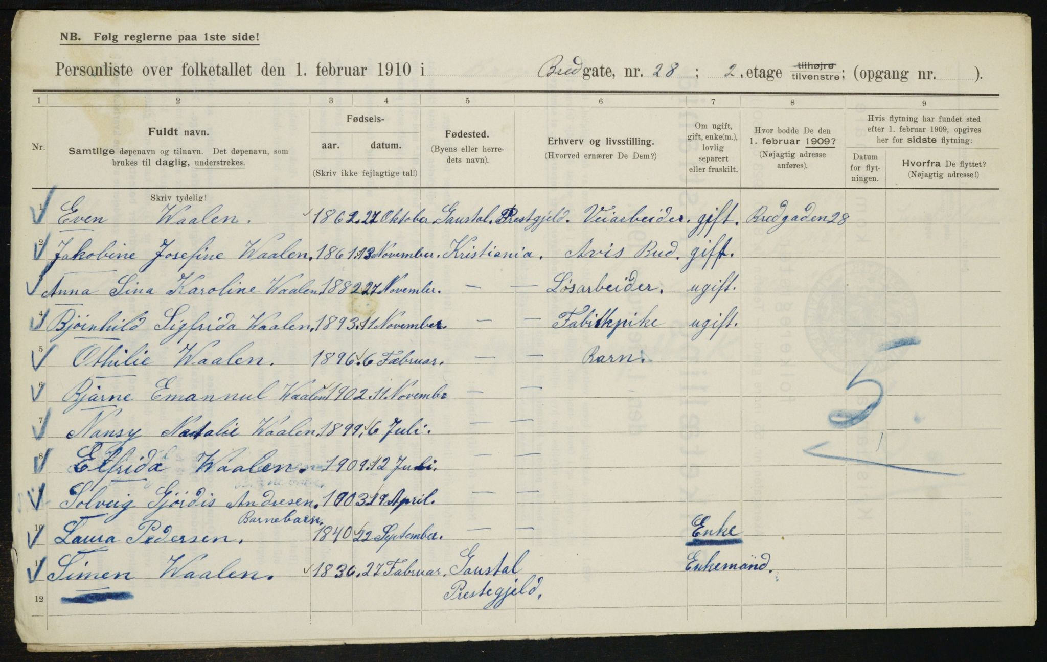 OBA, Municipal Census 1910 for Kristiania, 1910, p. 8337