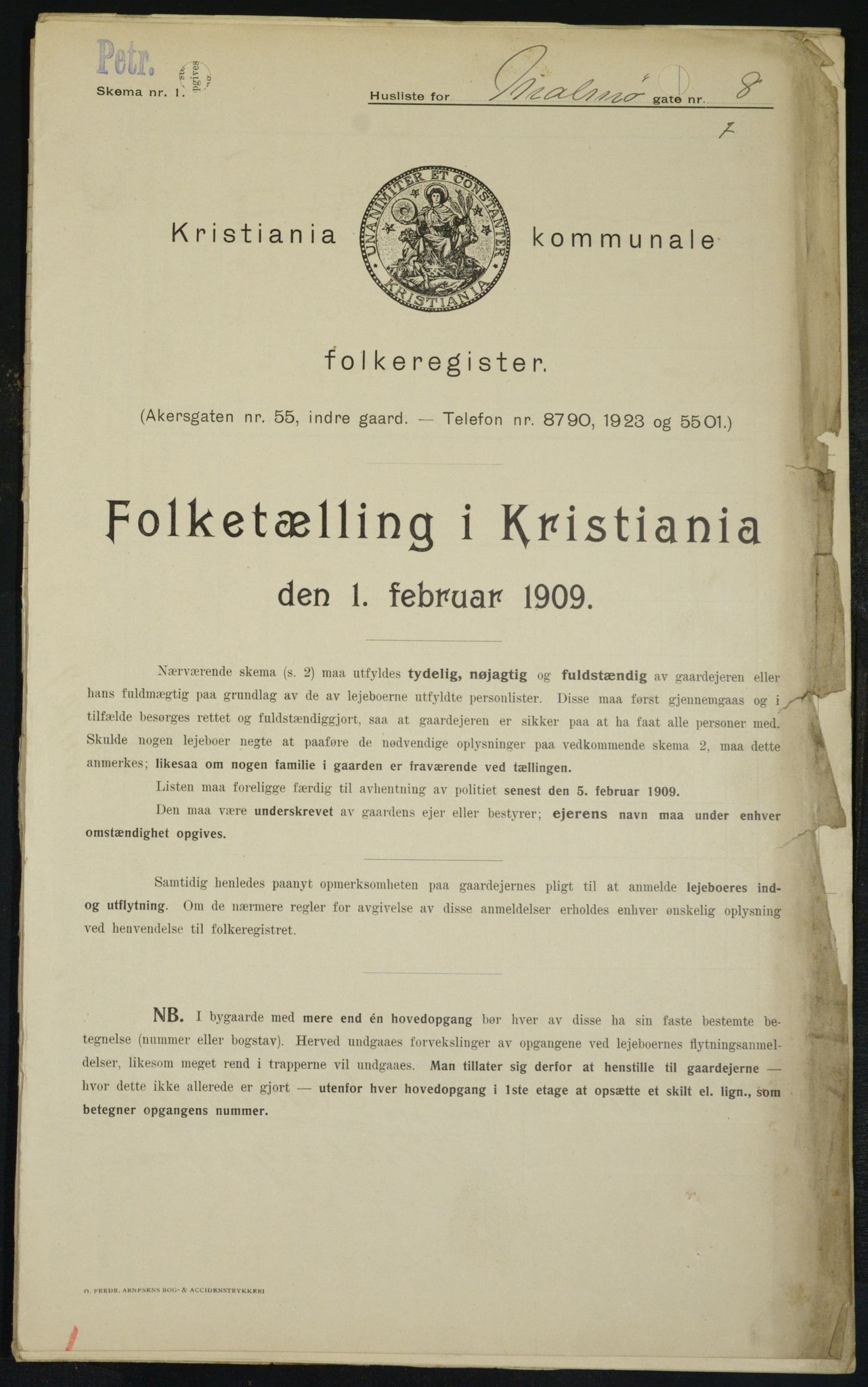 OBA, Municipal Census 1909 for Kristiania, 1909, p. 54594