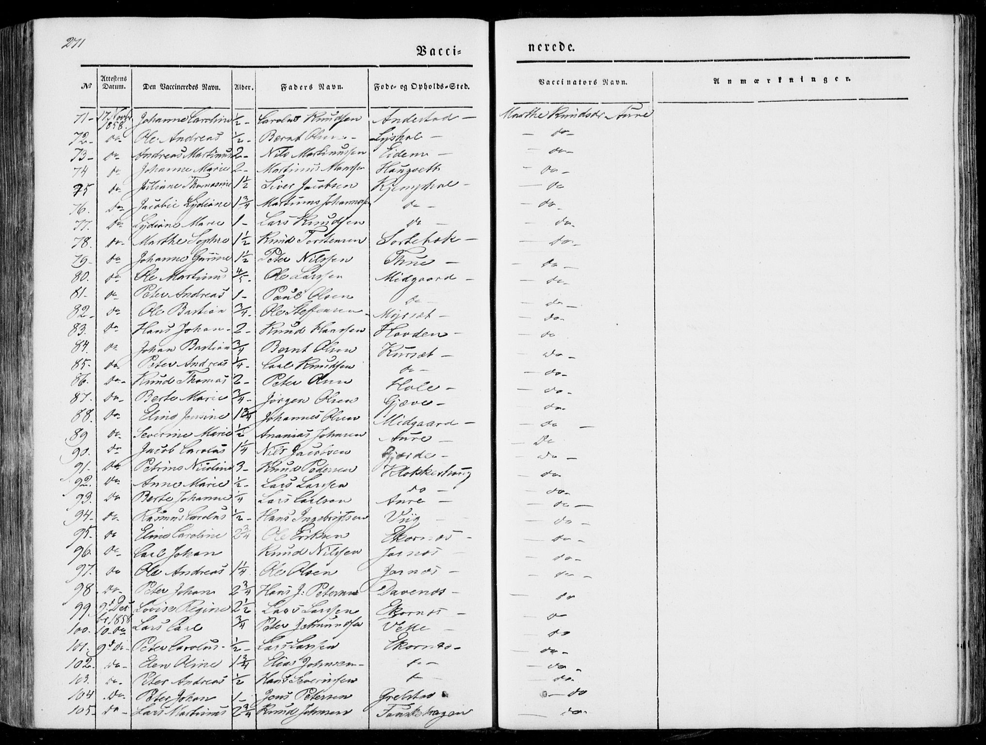 Ministerialprotokoller, klokkerbøker og fødselsregistre - Møre og Romsdal, AV/SAT-A-1454/522/L0313: Parish register (official) no. 522A08, 1852-1862, p. 271