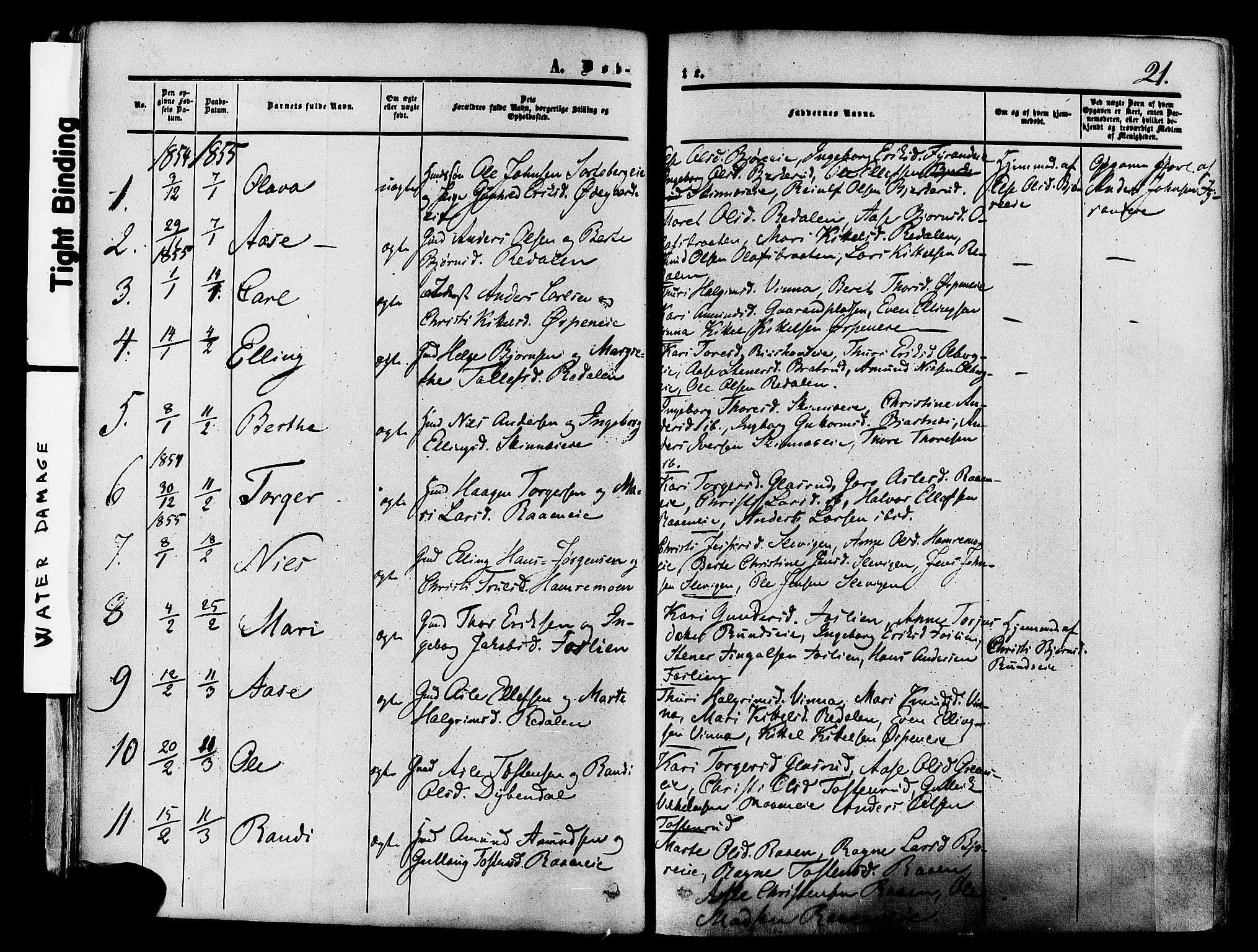 Krødsherad kirkebøker, SAKO/A-19/F/Fa/L0003: Parish register (official) no. 3, 1851-1872, p. 21