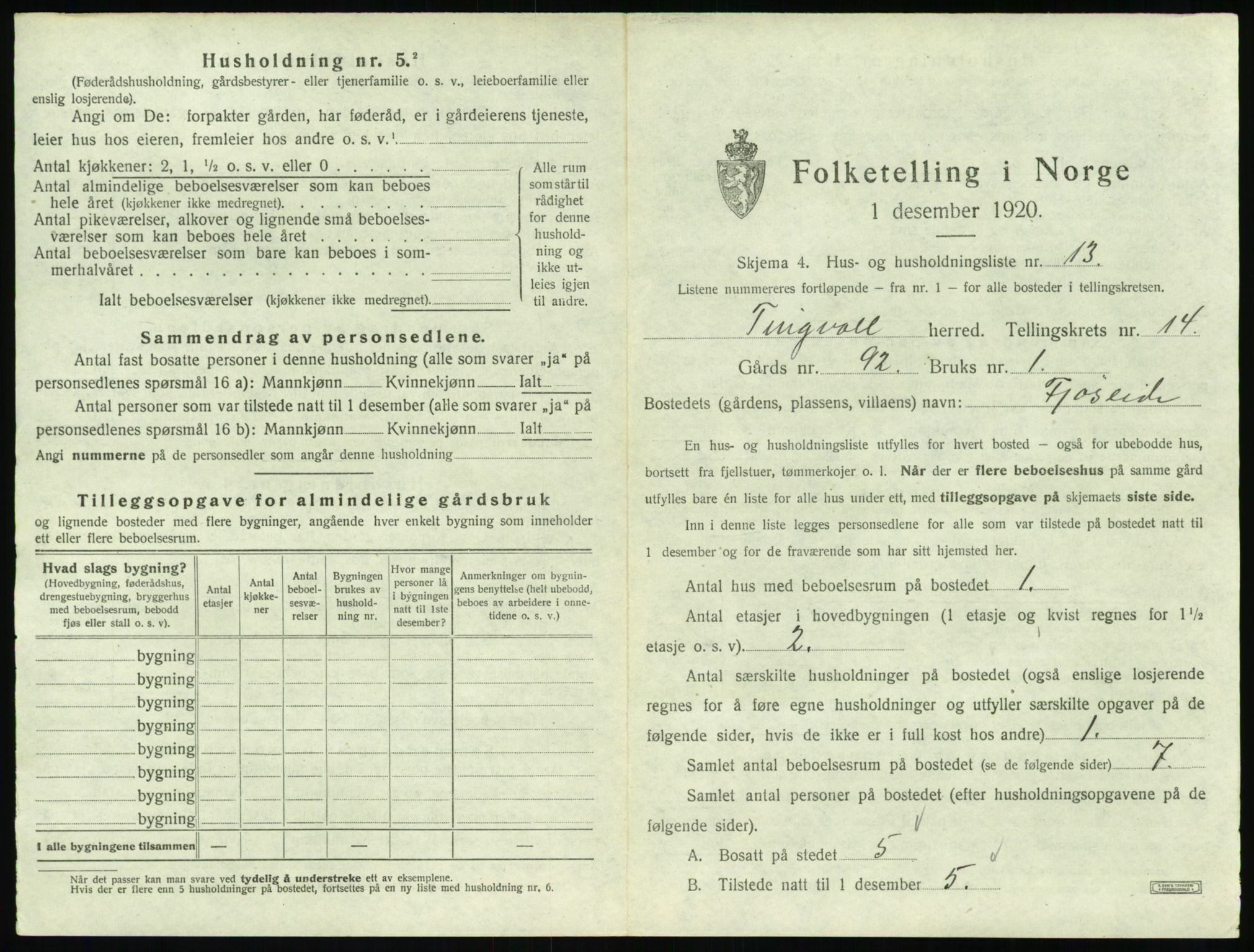 SAT, 1920 census for Tingvoll, 1920, p. 1026