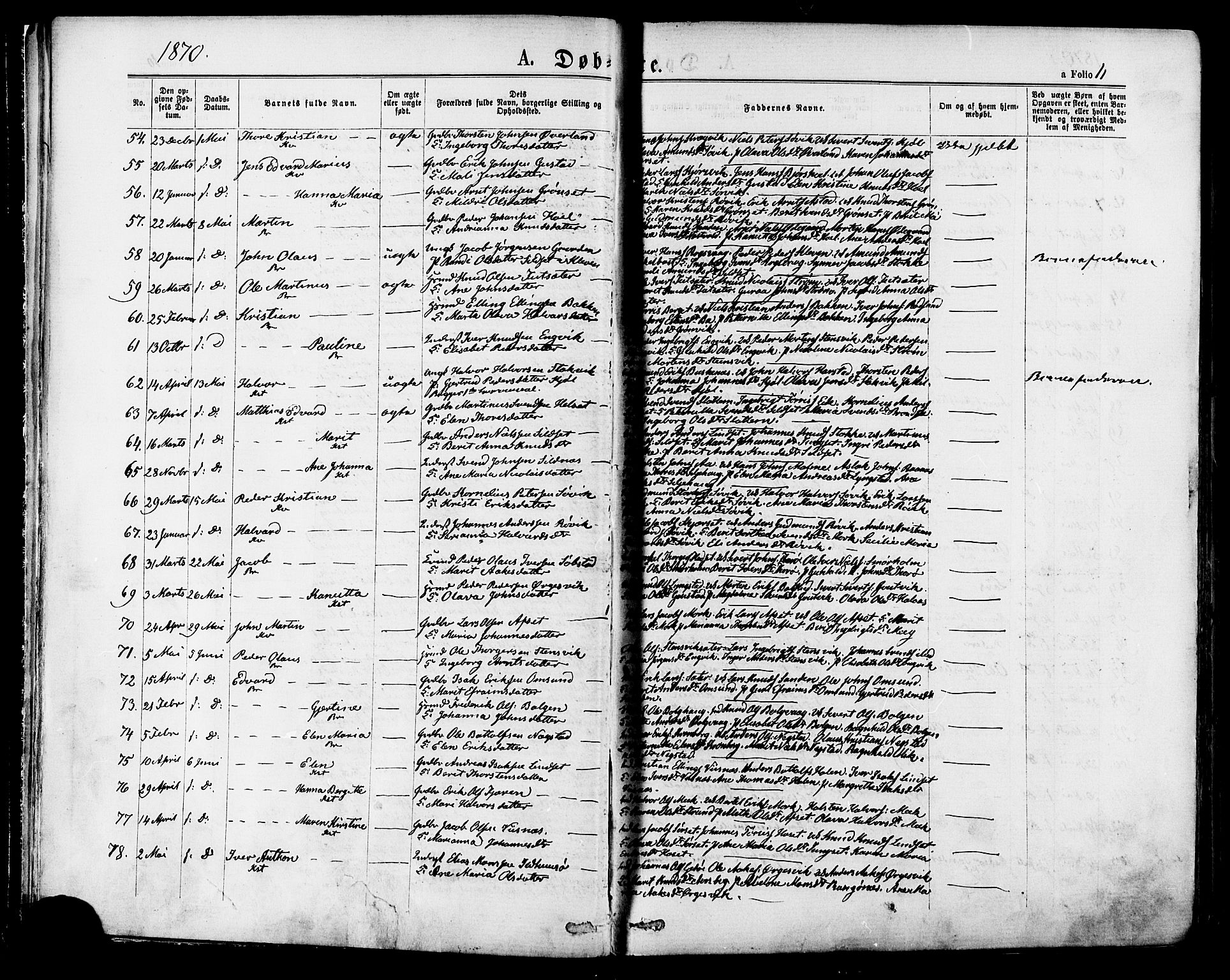 Ministerialprotokoller, klokkerbøker og fødselsregistre - Møre og Romsdal, AV/SAT-A-1454/568/L0805: Parish register (official) no. 568A12 /1, 1869-1884, p. 11