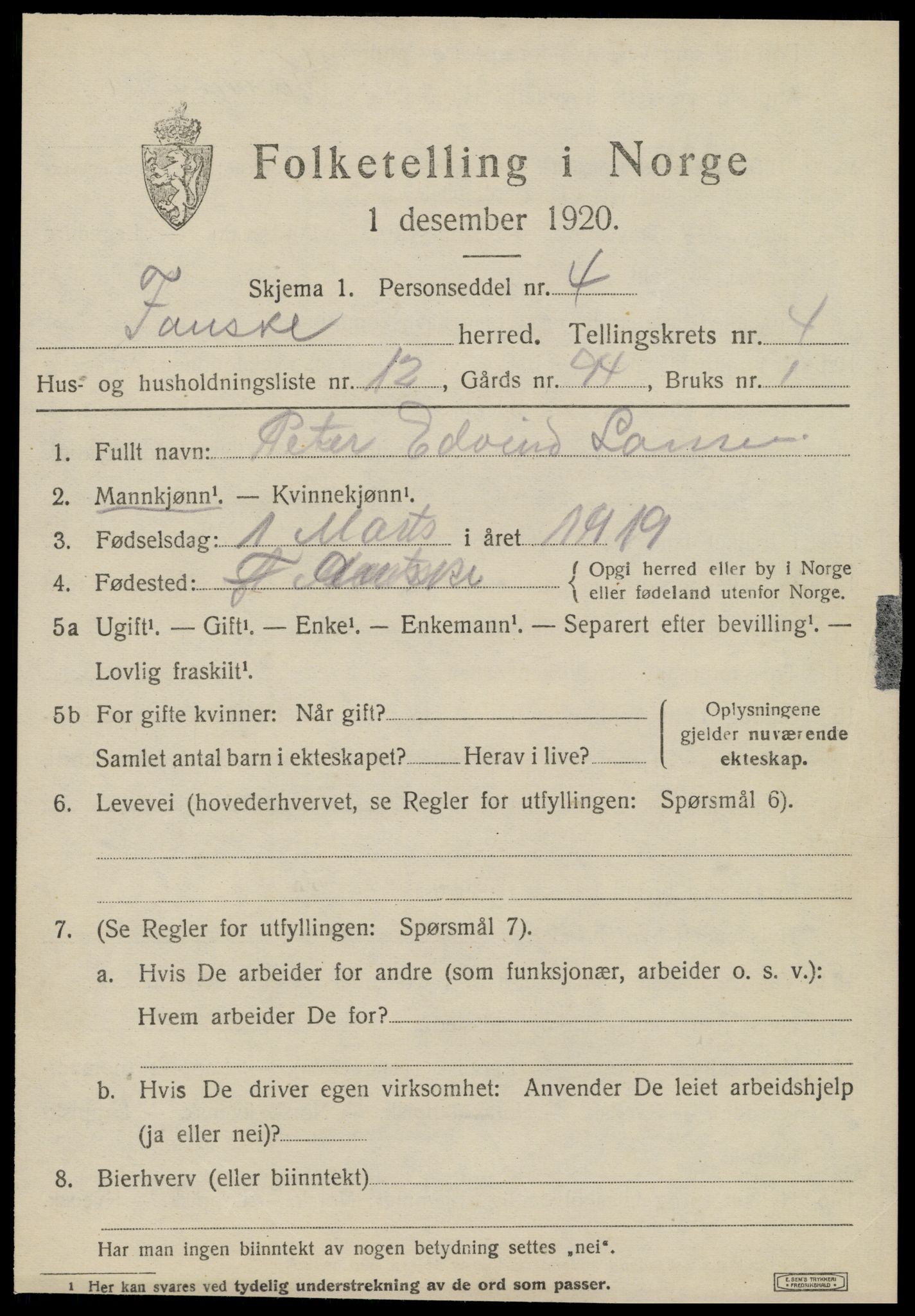 SAT, 1920 census for Fauske, 1920, p. 8358