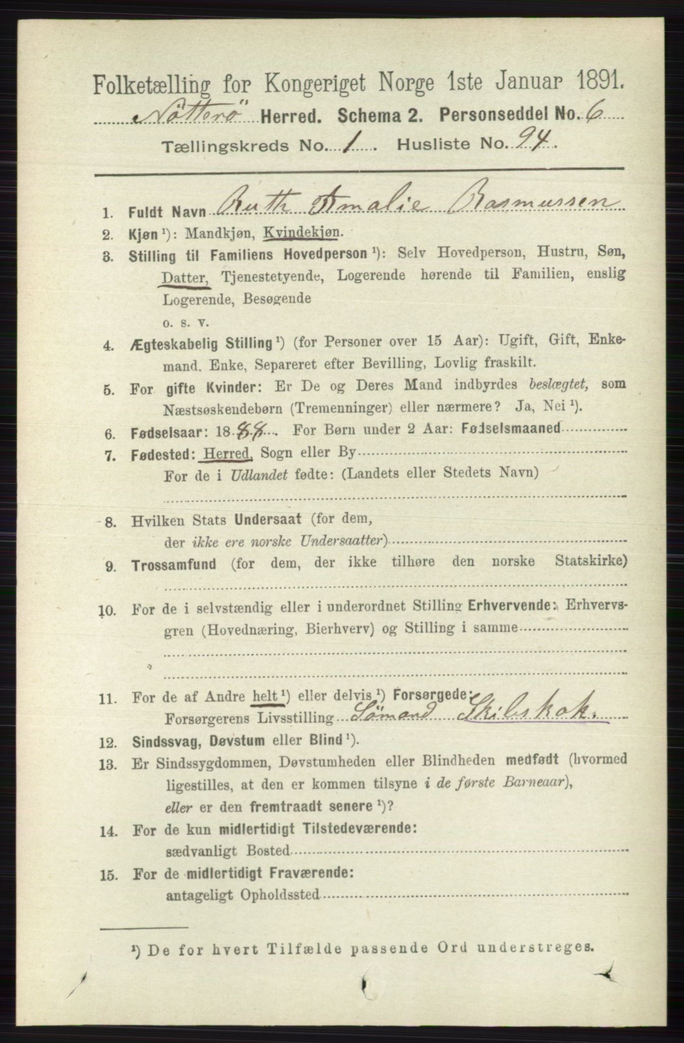 RA, 1891 census for 0722 Nøtterøy, 1891, p. 733