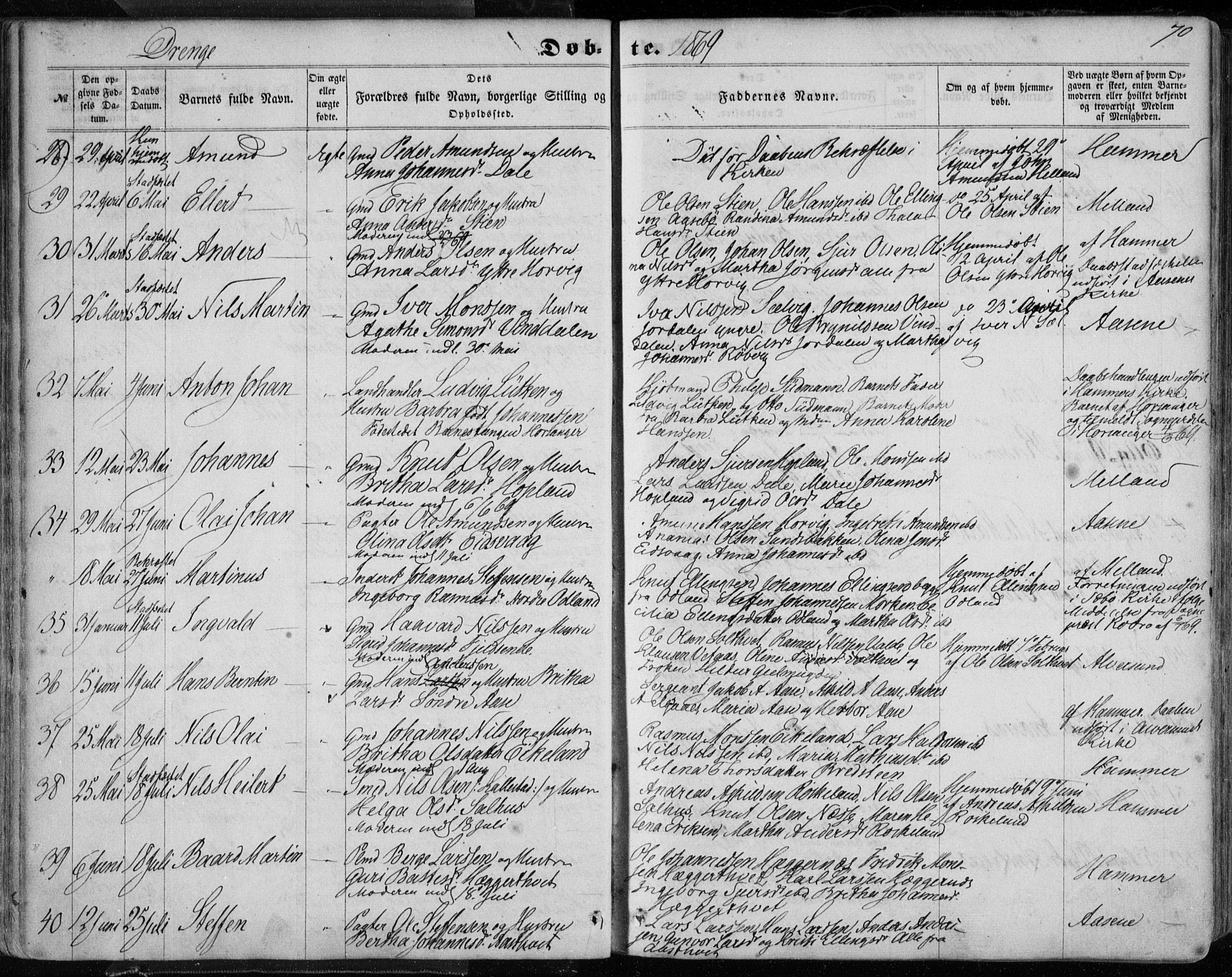 Hamre sokneprestembete, AV/SAB-A-75501/H/Ha/Haa/Haaa/L0014: Parish register (official) no. A 14, 1858-1872, p. 70