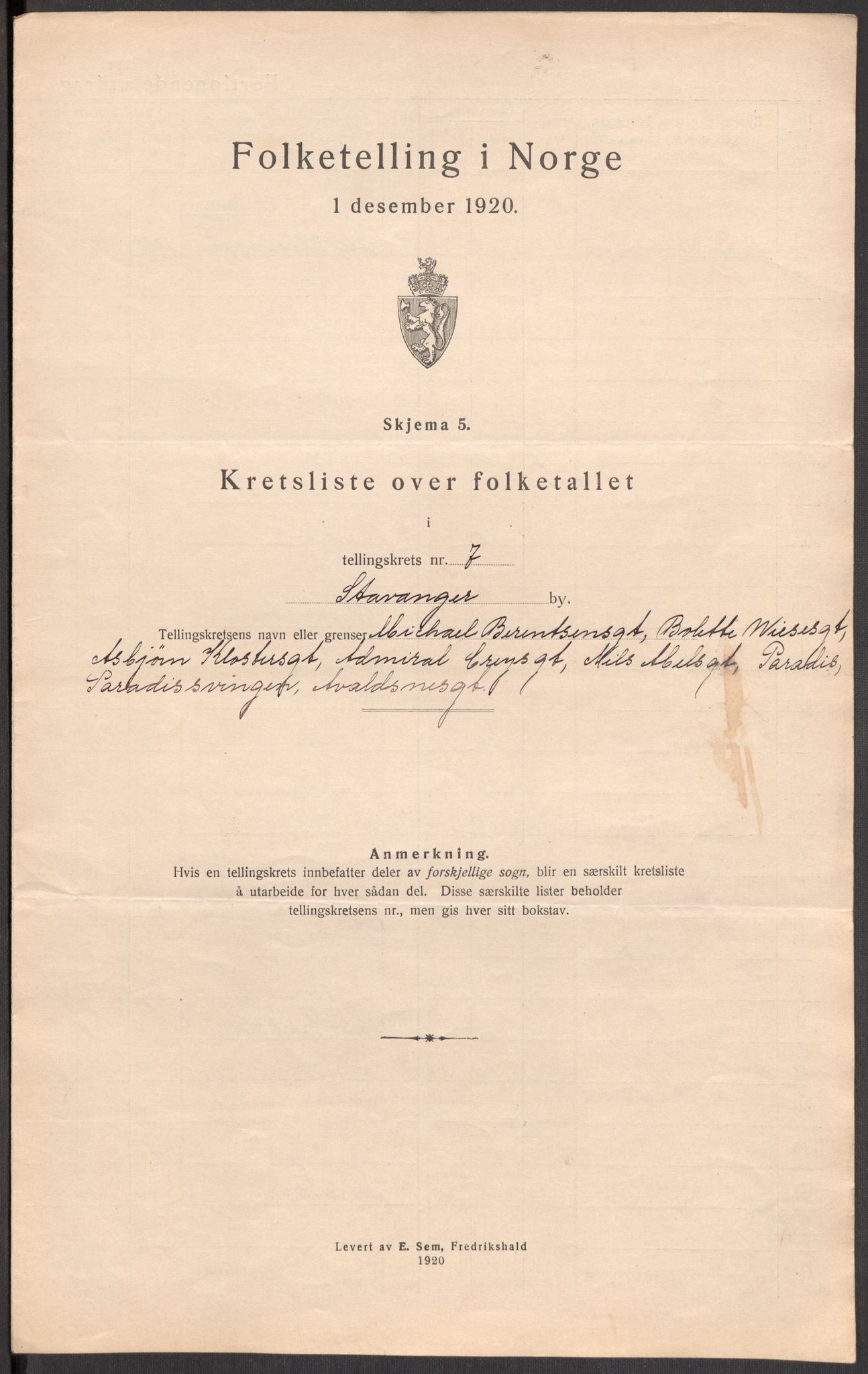 SAST, 1920 census for Stavanger, 1920, p. 25