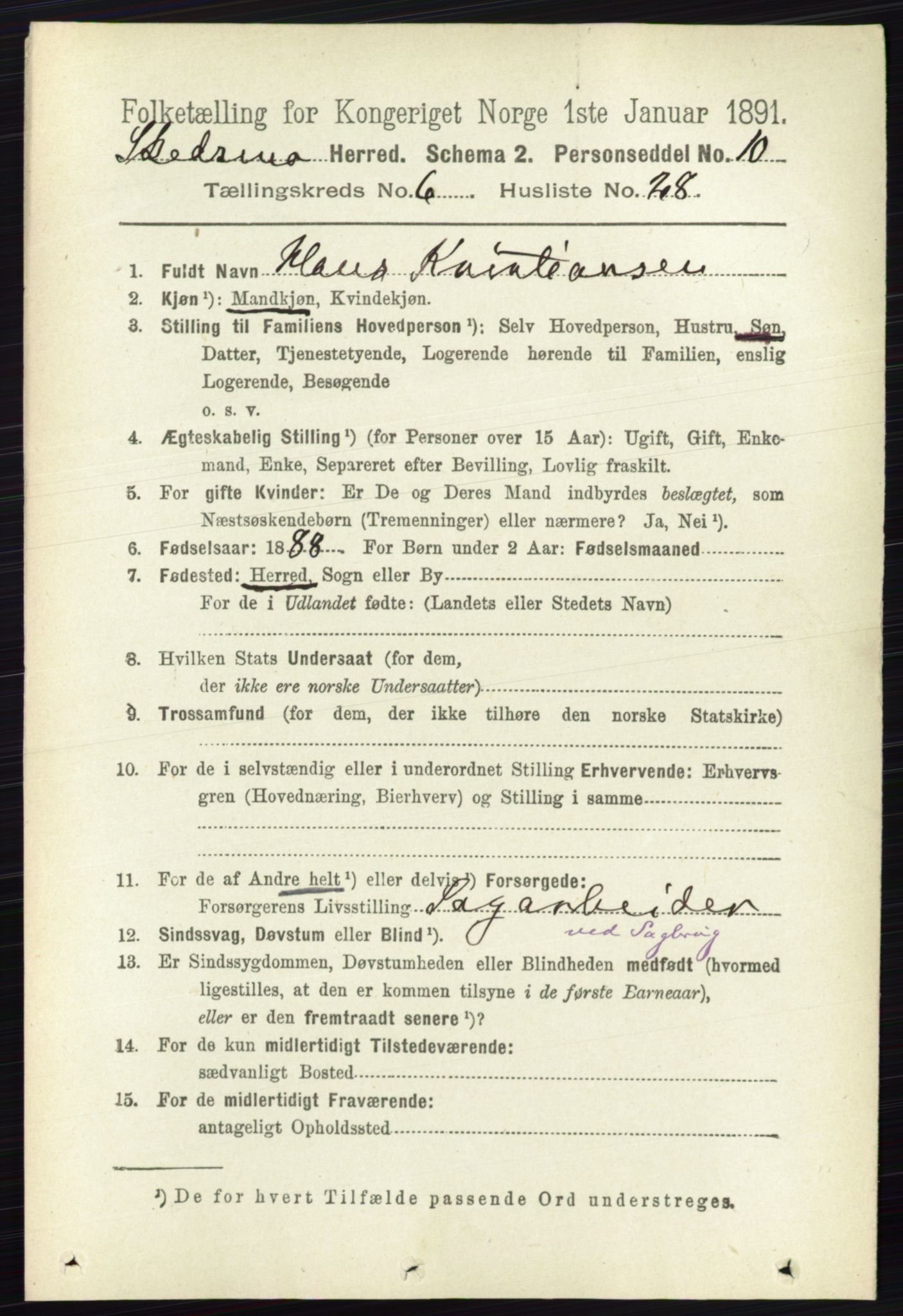 RA, 1891 census for 0231 Skedsmo, 1891, p. 2939