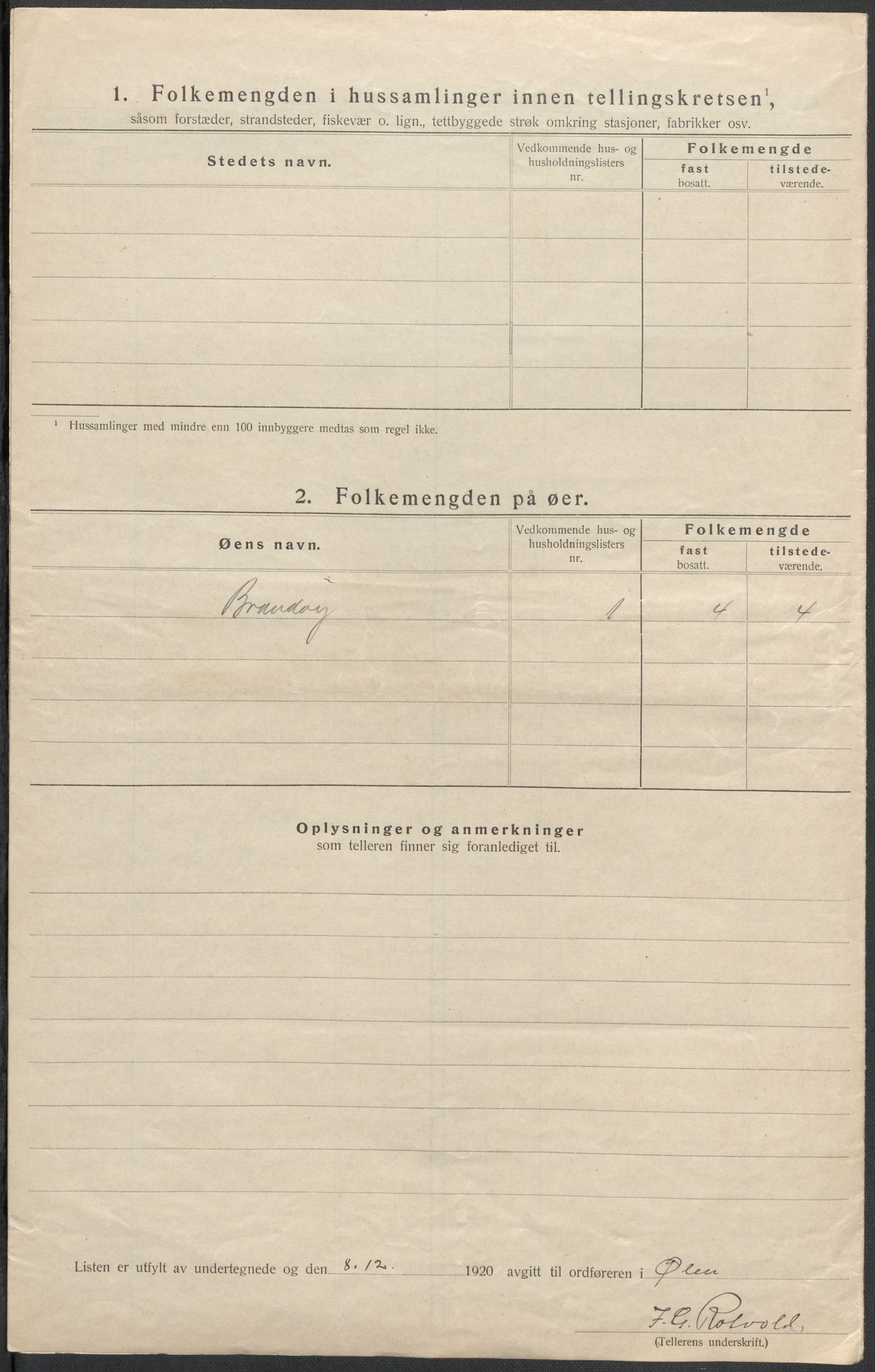 SAB, 1920 census for Ølen, 1920, p. 26
